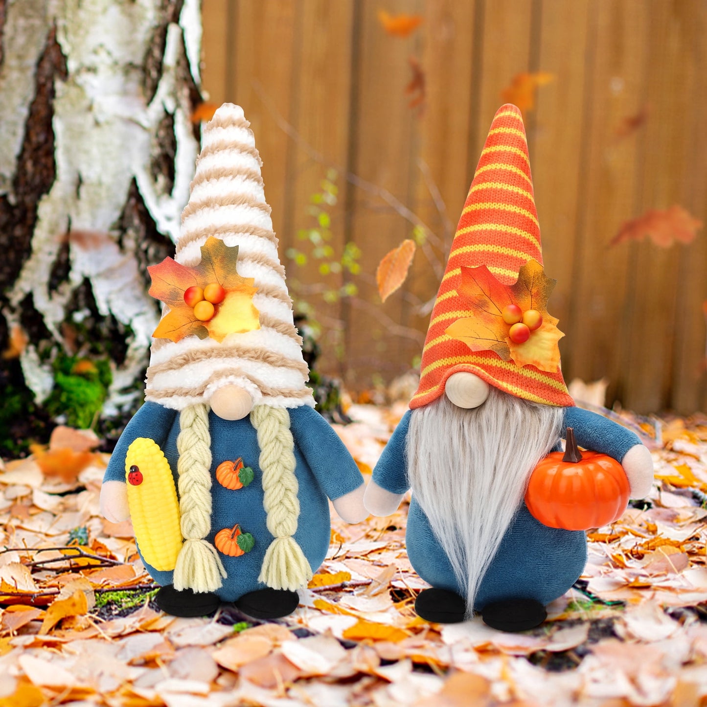 Ayieyill Thanksgiving Gnome Decorations, 2Pack Handmade Fall Harvest Gnome Plush