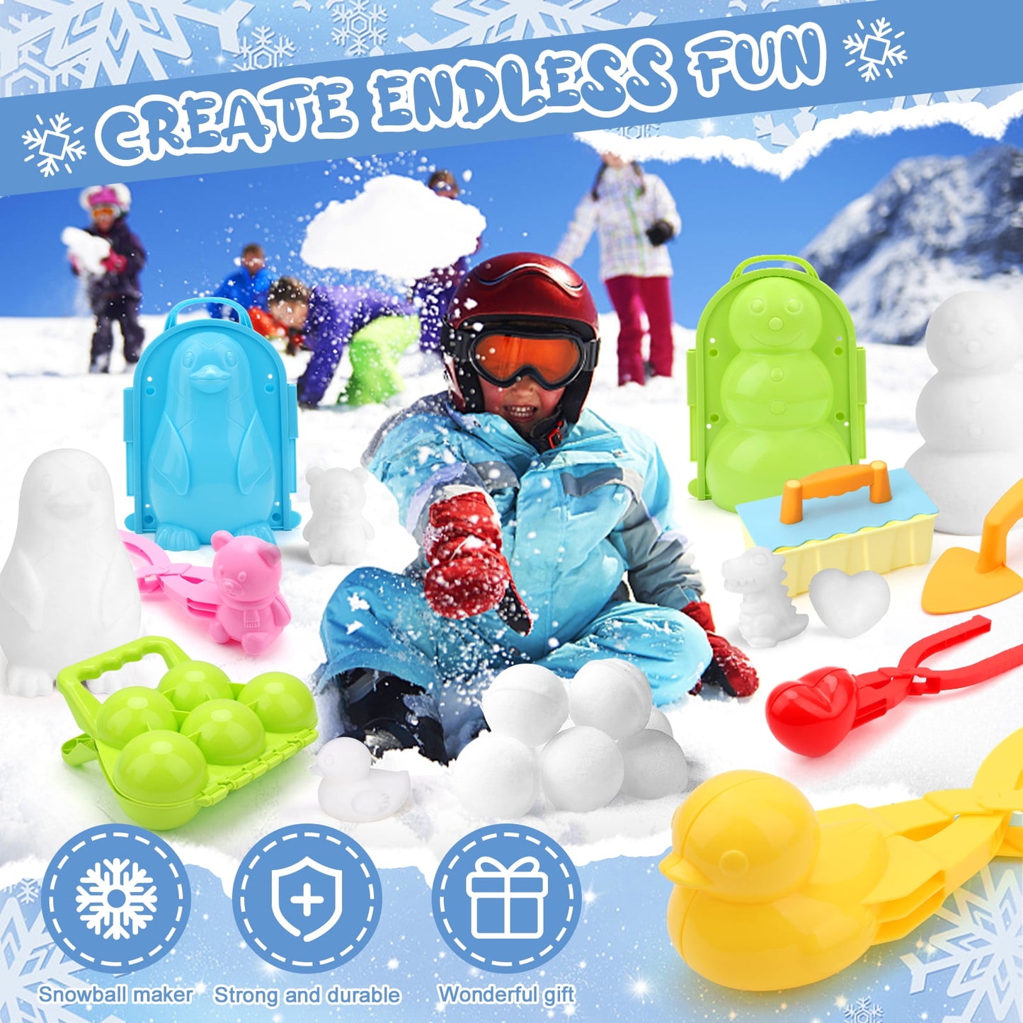 Ayieyill 11Pcs Snowball Maker Tool Winter Snow Toys Kit, Sand Molds Beach Toys Plastic Snow Mold