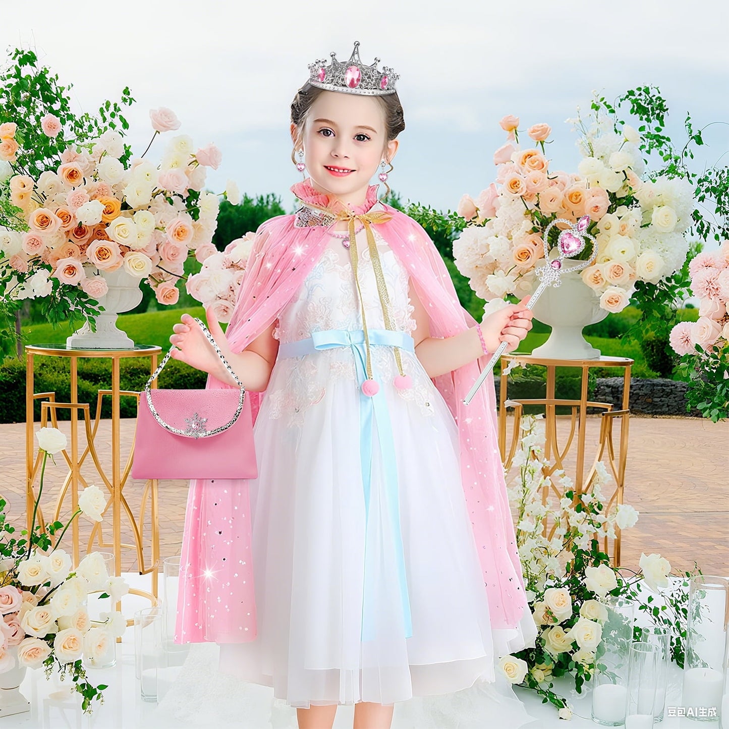 Ayieyill Princess Dress up Clothes for Little Girl, 11Pcs Princess Cape with Crown, Princess Dresses for Girl 3-8 Birthday Gift