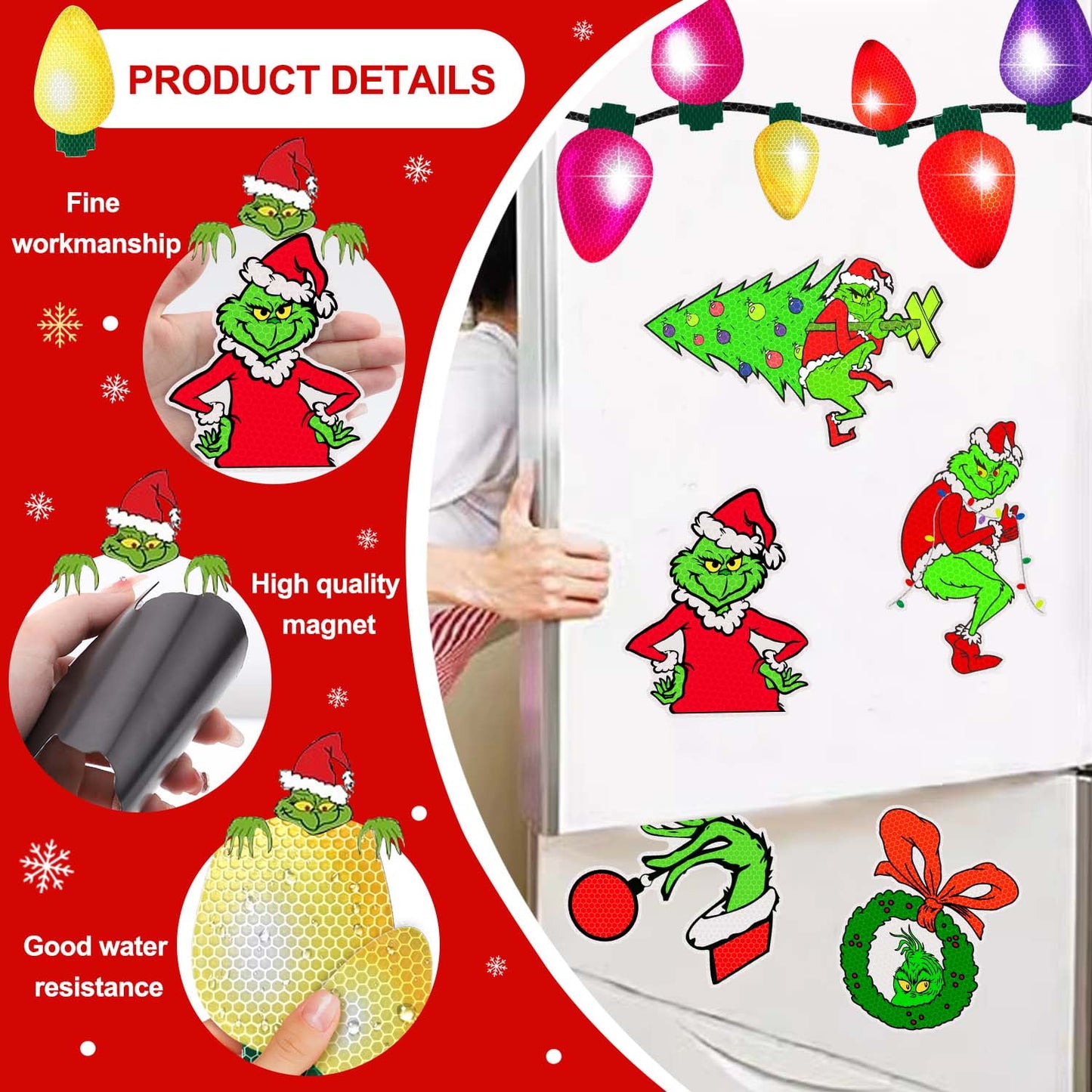 Ayieyill Reflective Christmas Car Decorations, Reflective Lights Bulb Car Magnet