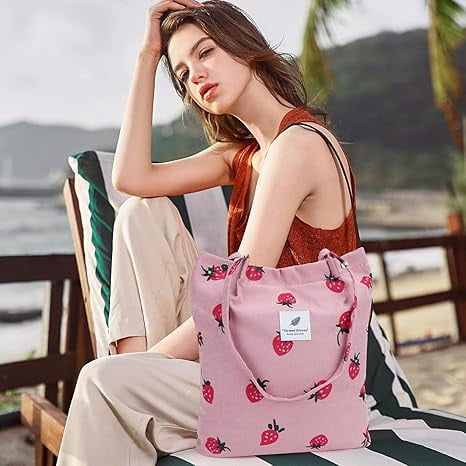 Ayieyill Corduroy Tote Bag Large for Women Girl Lady Canvas Shoulder Cord Purse and Handbags with Inner Pocket