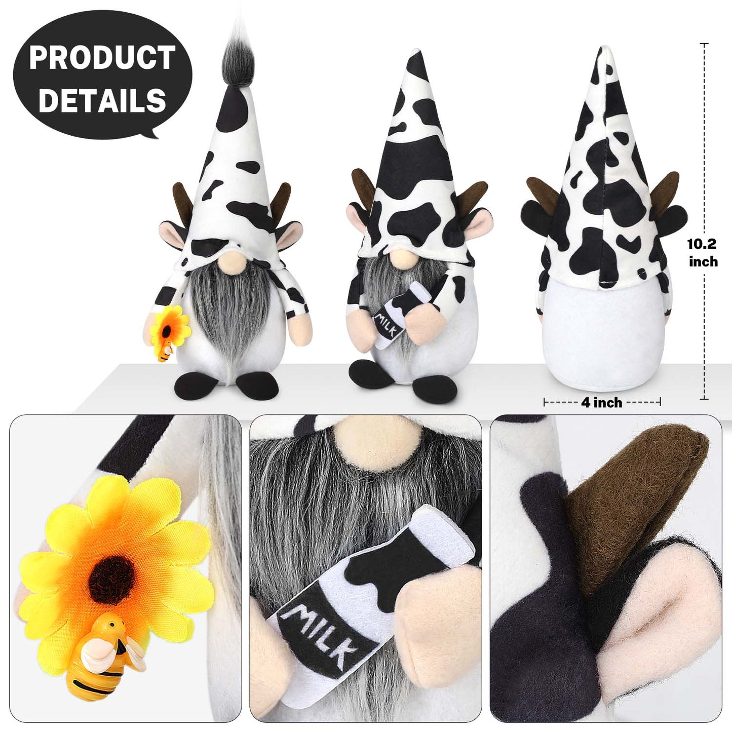 Ayiyeill Farmhouse Cow Swedish Gnomes Gift with Milk Bottle Nodic Plush Dairy Cattle