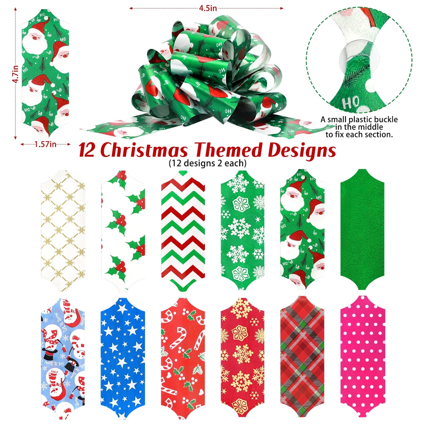Ayieyill 12pcs Christmas Bows, Easy and Fast Christmas Holiday Gift Bows, Christmas Bows for Gift Wrapping