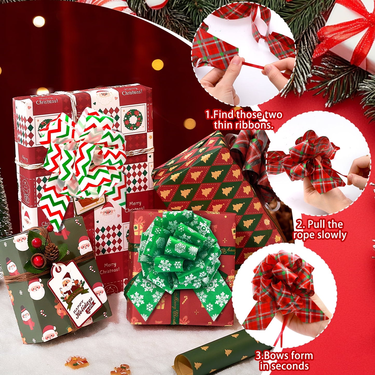 Ayieyill 12pcs Christmas Bows, Easy and Fast Christmas Holiday Gift Bows, Christmas Bows for Gift Wrapping