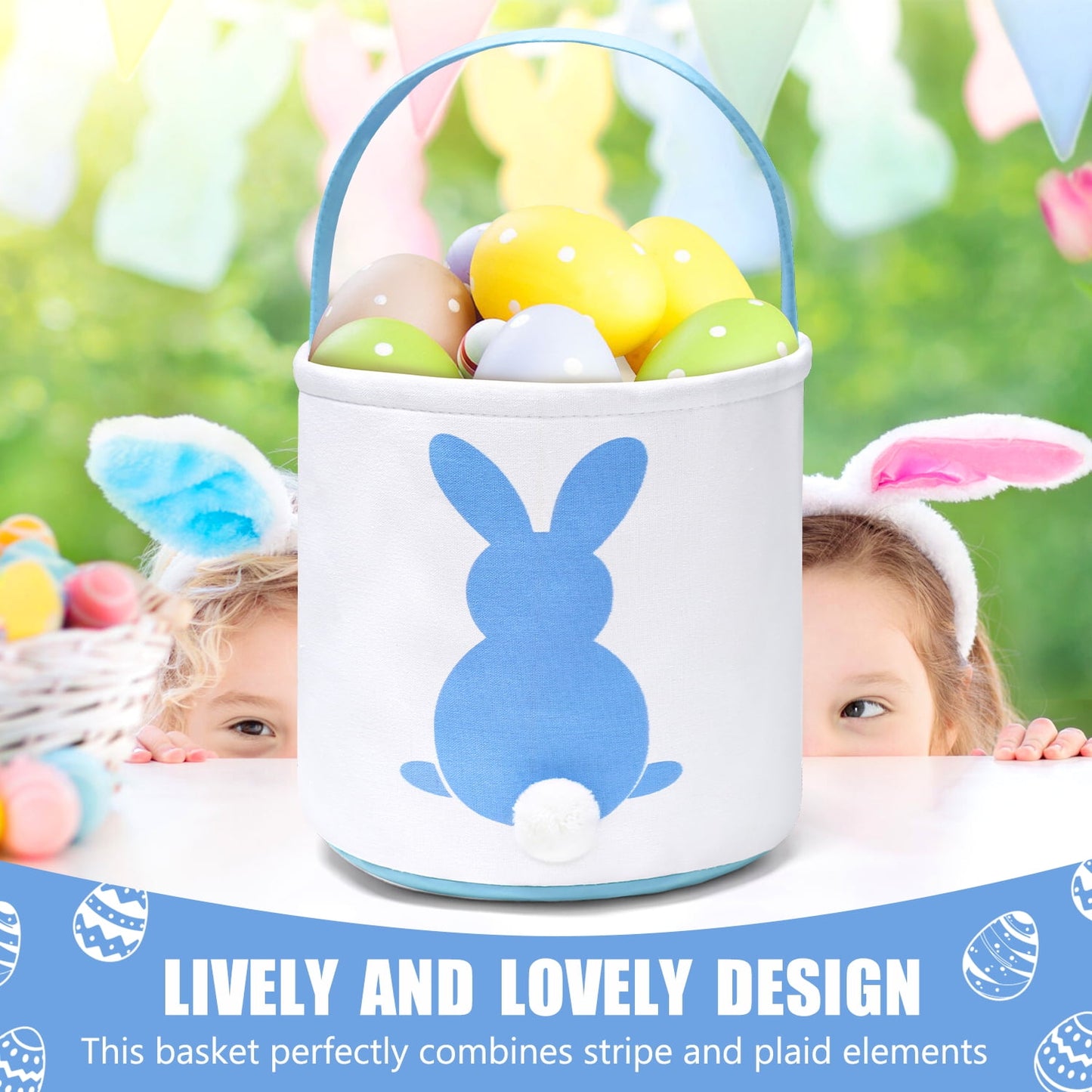 Ayieyill Easter Basket, Easter Bunny Baskets for Kids with Cute Rabbit Ears Stripe, Easter gift baskets
