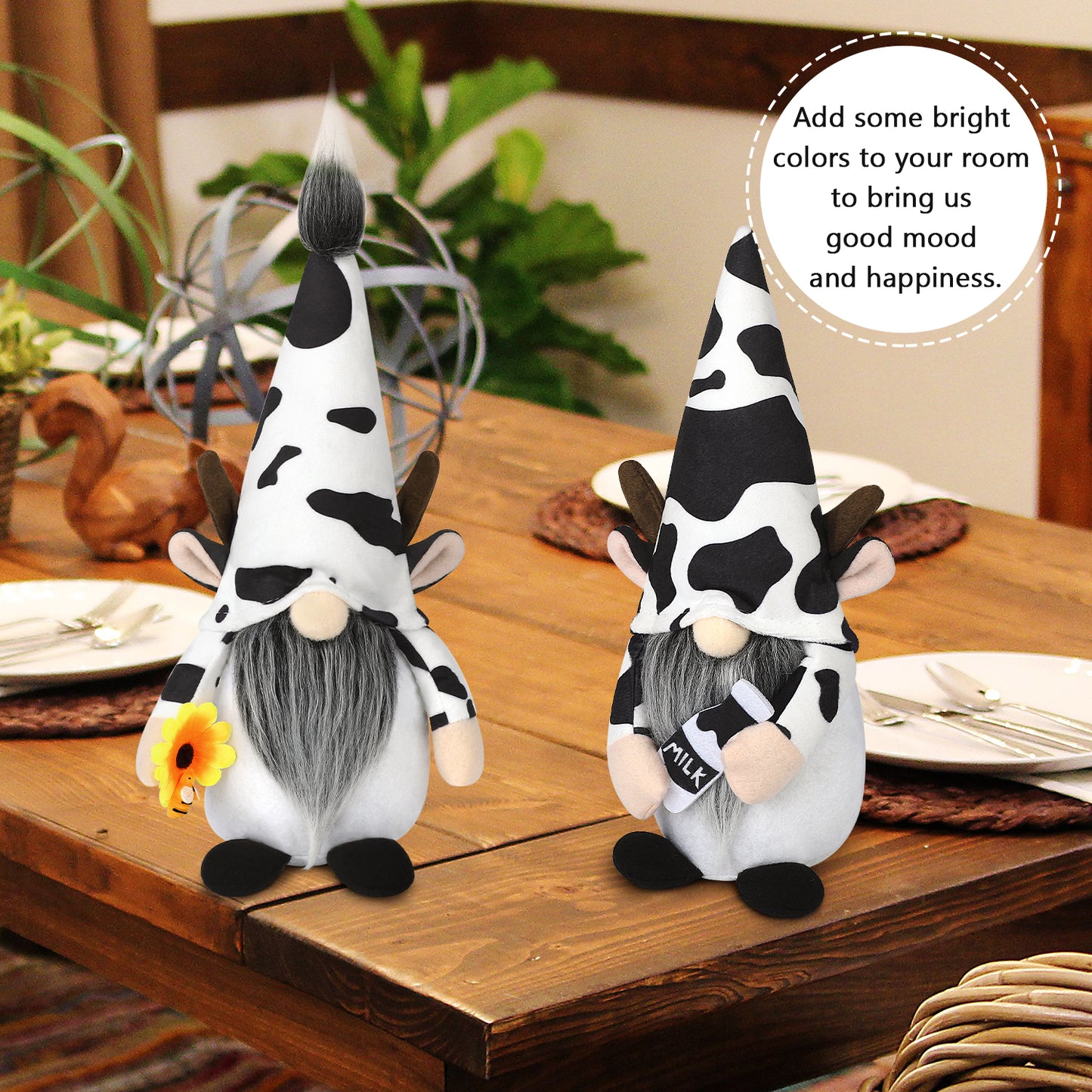 Ayiyeill Farmhouse Cow Swedish Gnomes Gift with Milk Bottle Nodic Plush Dairy Cattle