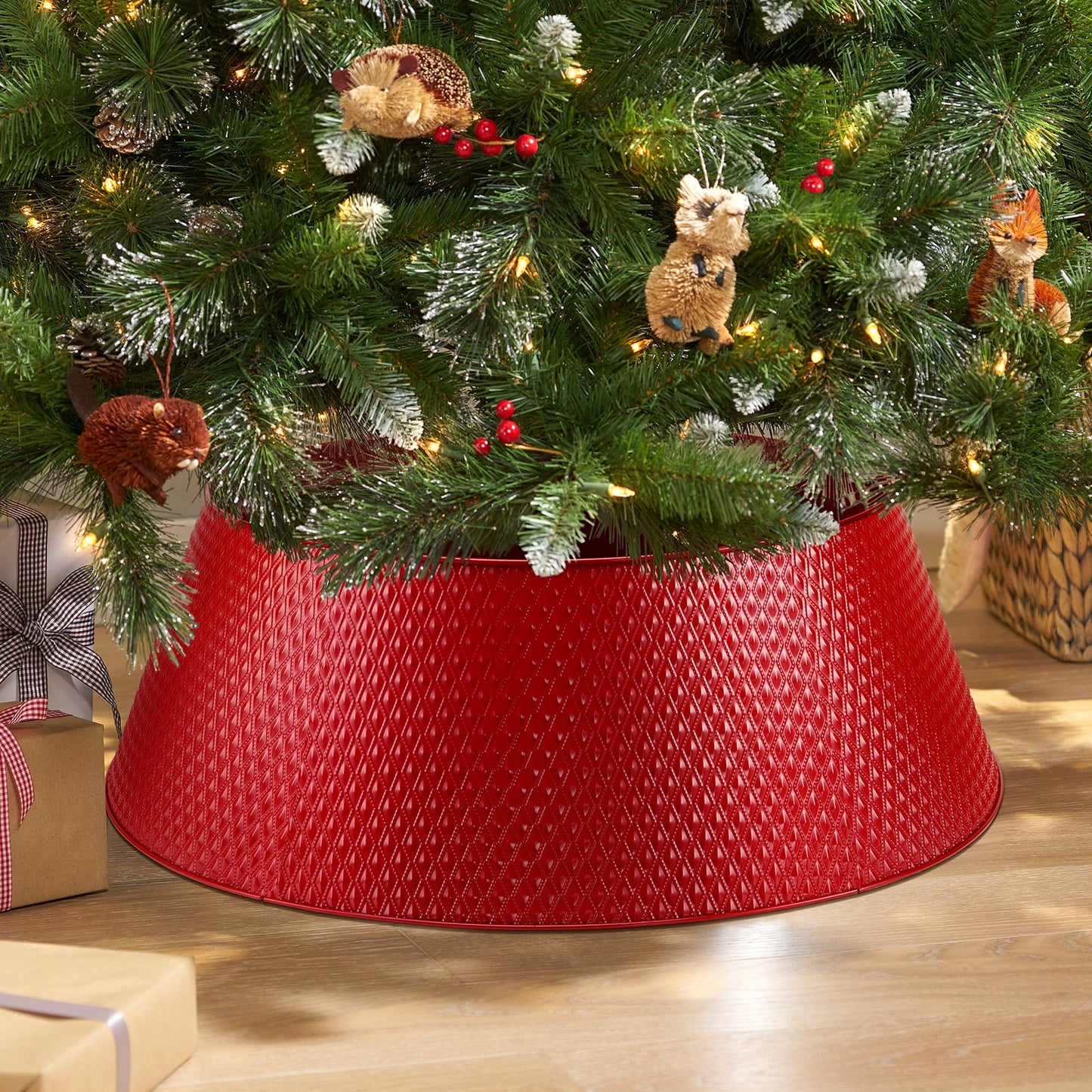Ayieyill 26 Inch Christmas Tree Collar, Metal Tree Collar, Water Base Protection from Pets, Collar for Christmas Tree, Silver