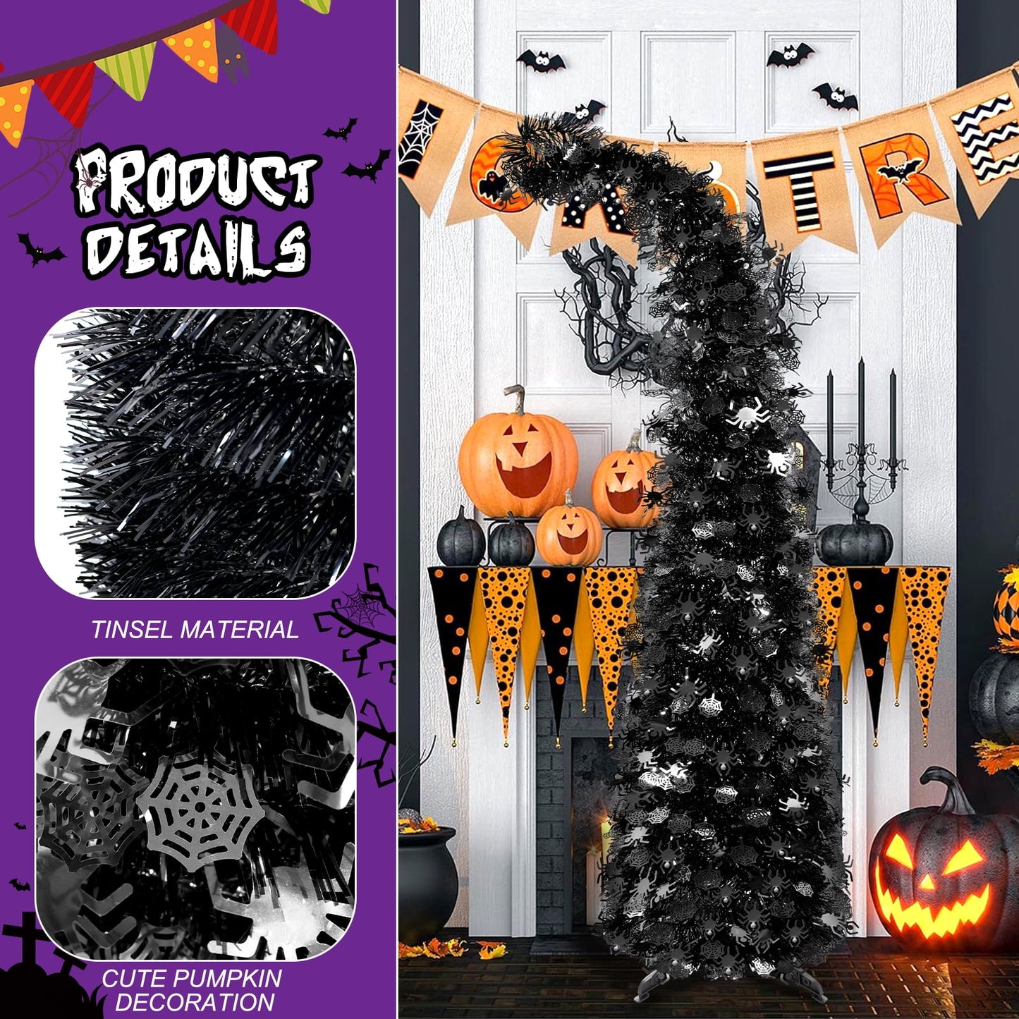 Ayieyill 5ft Halloween Tree Prelit, Pencil Pop up Tree with Light Halloween Decoration | Indoor