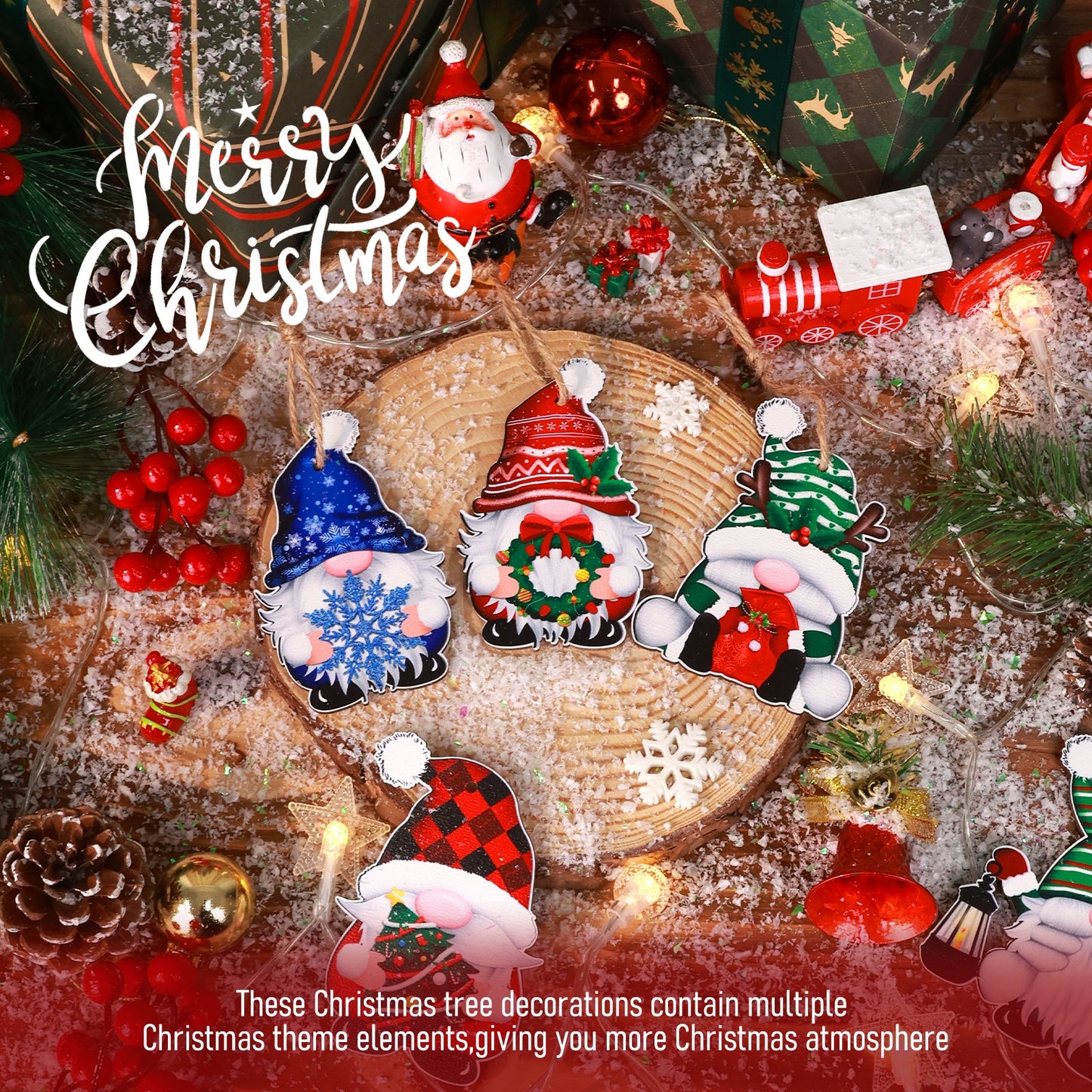 Ayieyill 24 Pieces Christmas Wooden Ornaments, Christmas Tree Ornaments Wood Hanging Decor