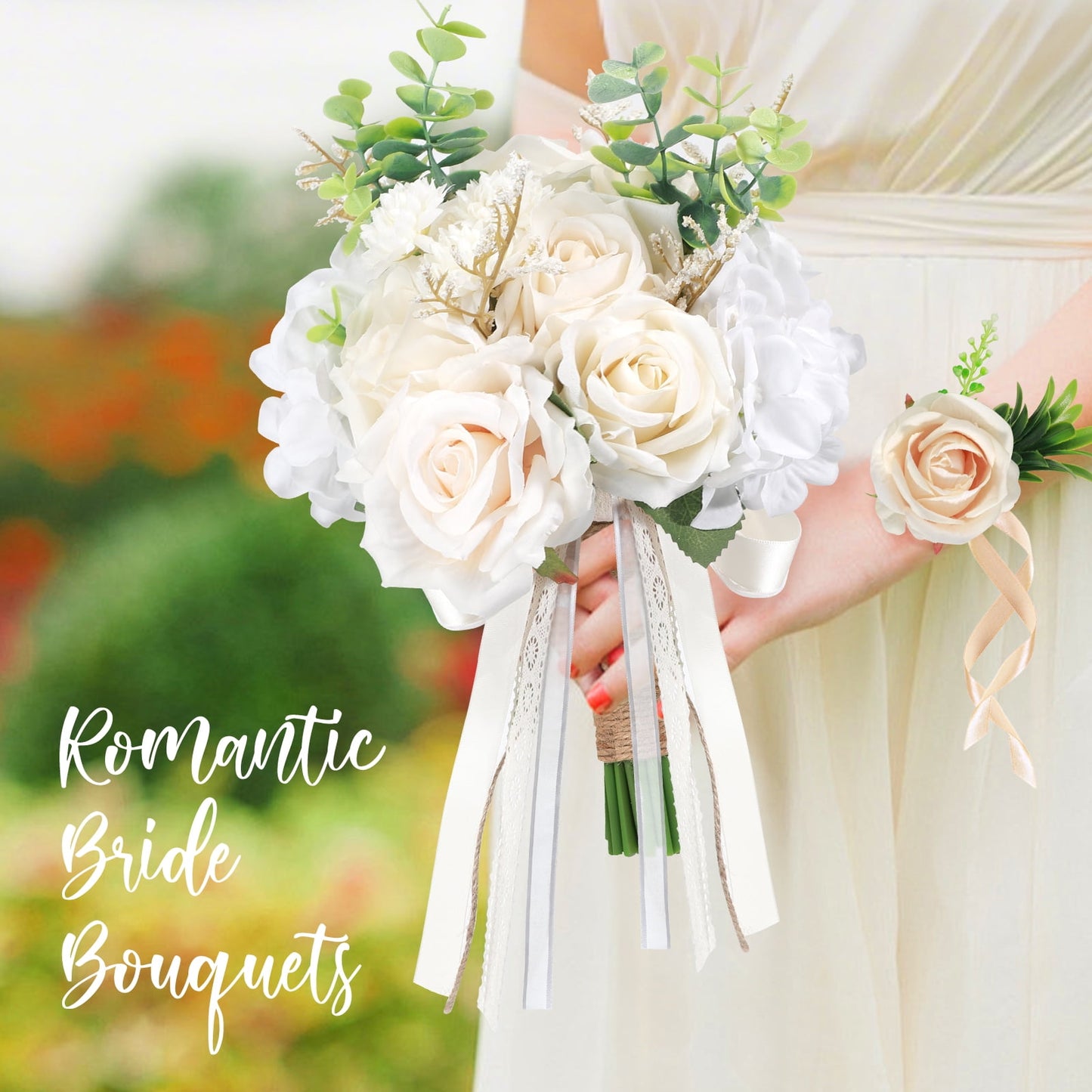 Ayieyill Wedding Bouquets for Bride and Bridesmaids, Tossing Artificial Flower Bouquets for Wedding Decorations