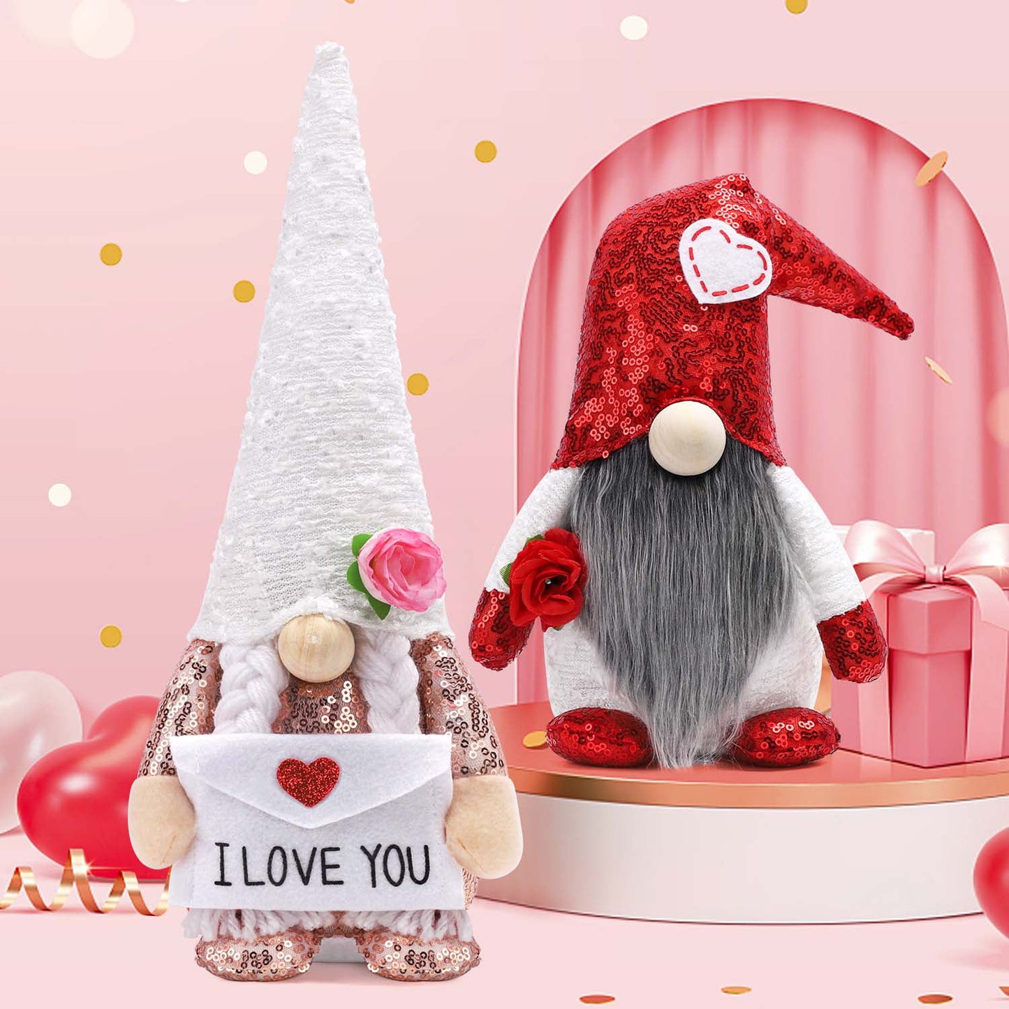 Ayieyill 2pcs Valentines Day Gnomes Plush Decorations Handmade Scandinavian Tomte Doll