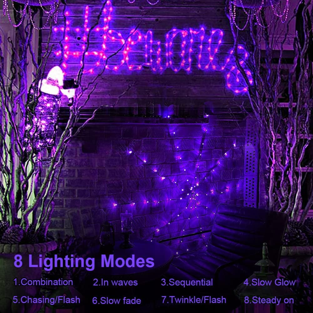 Ayieyill Halloween Spider String Lights,4FT 70 Purple LED with Realistic Spiders, 8 Lighting Modes , Halloween Decorations Indoor Outdoor