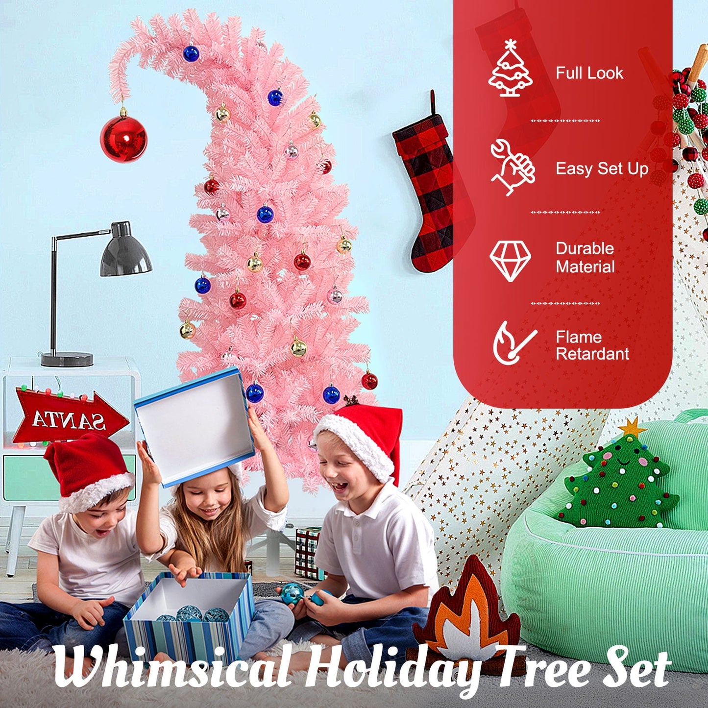 Ayieyill  Artificial Christmas Tree, Whimsical Christmas Tree with Metal Stand & Ball Ornaments
