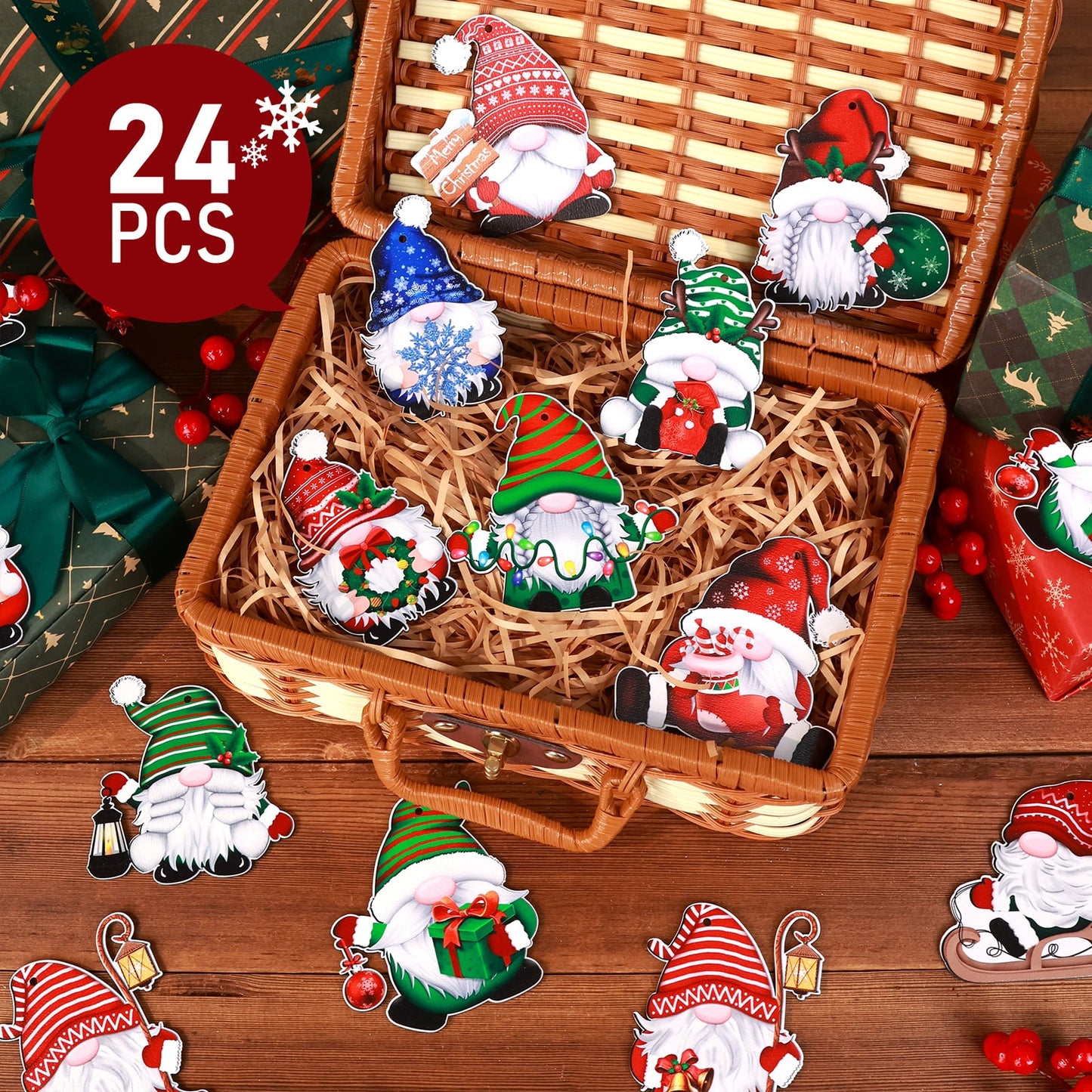 Ayieyill 24 Pieces Christmas Wooden Ornaments, Christmas Tree Ornaments Wood Hanging Decor
