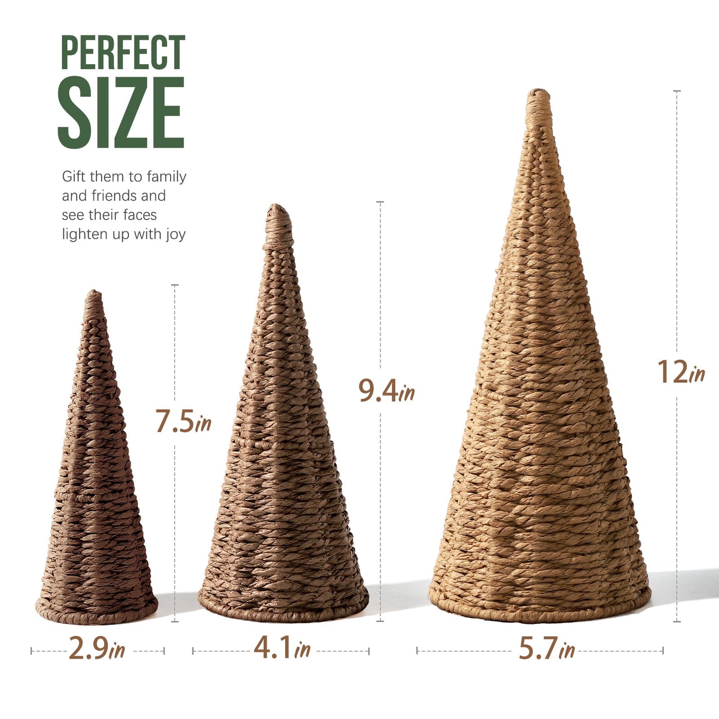 Ayieyill 3pcs Wicker Christmas Tree Tabletop Christmas Decor Farmhouse Christmas Decor Rustic Xmas Decorations, Natural