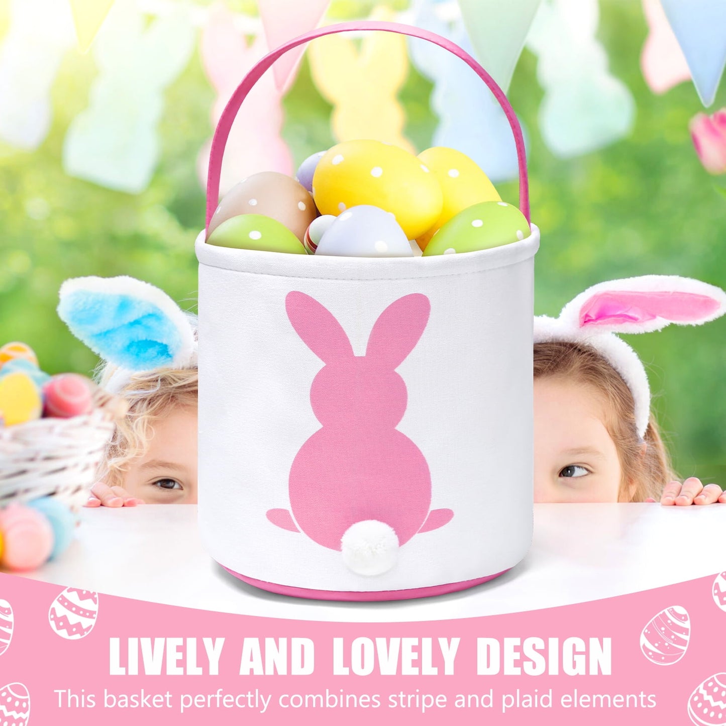 Ayieyill Easter Basket, Easter Bunny Baskets for Kids with Cute Rabbit Ears Stripe, Easter gift baskets