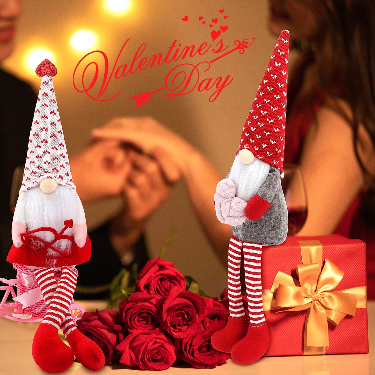 Ayieyill Valentines Day Decor 2PCs Valentine Gnomes Plush Dolls Scandinavian Tomte Swedish Gnome Elf Dwarf Figurines Valentine's Day Gifts
