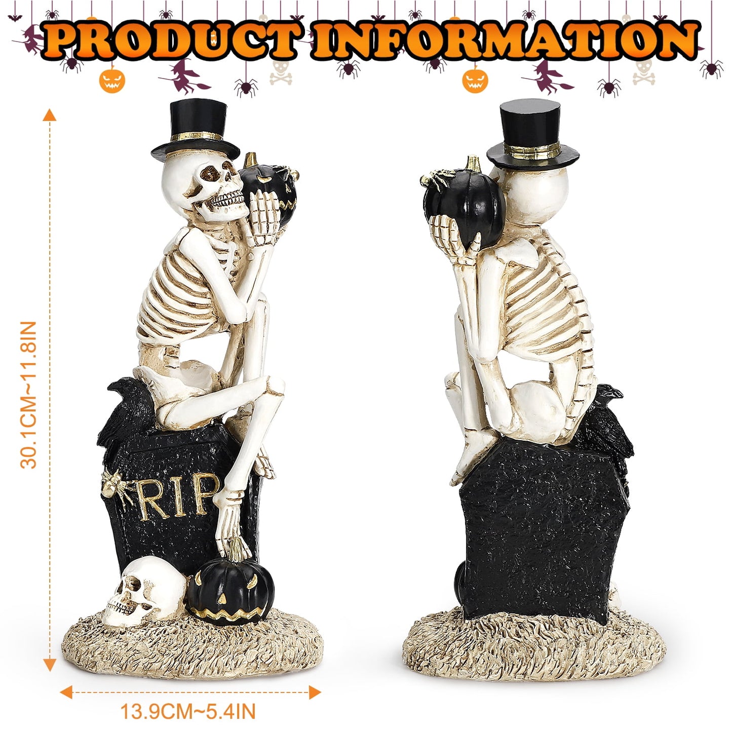 Ayieyill Halloween Skeleton Decorations, Skeleton Figurines on Pumpkin, Halloween Decorations Indoor