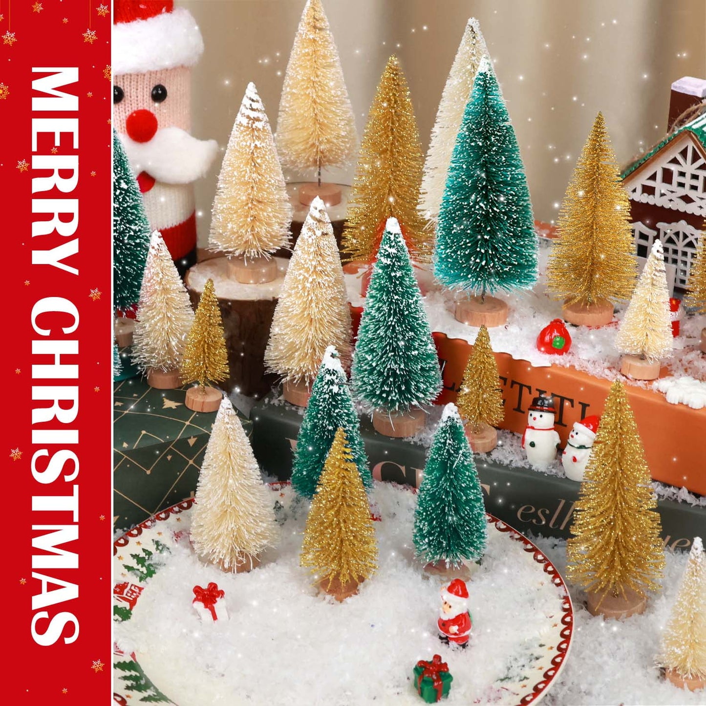 Ayieyill 44pcs Mini Christmas Tree, Bottle Brush Christmas Trees with Wooden Base