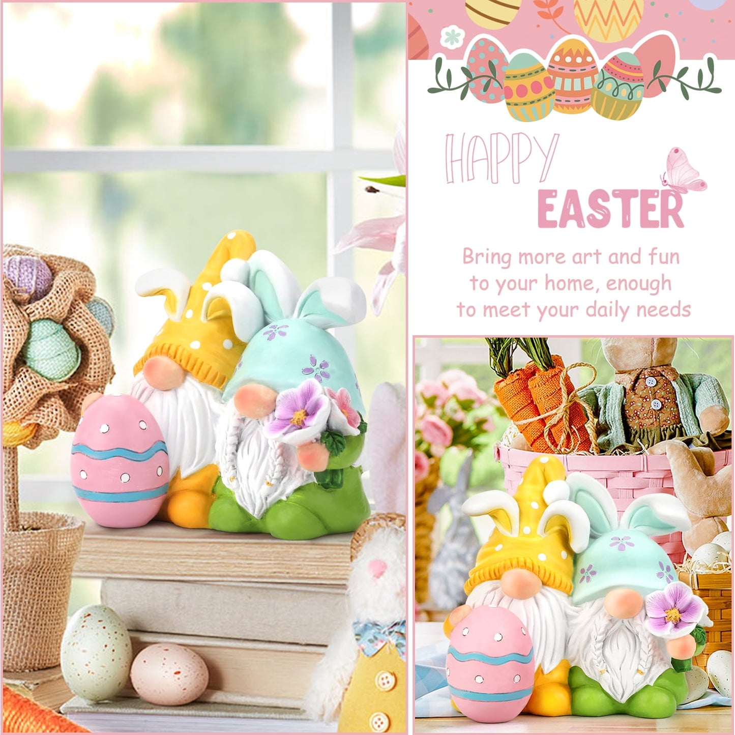 Ayieyill Easter Gnomes Decorations Easter Bunny Gnomes Cute Spring Swedish Tomte Gnomes Resin Gnome