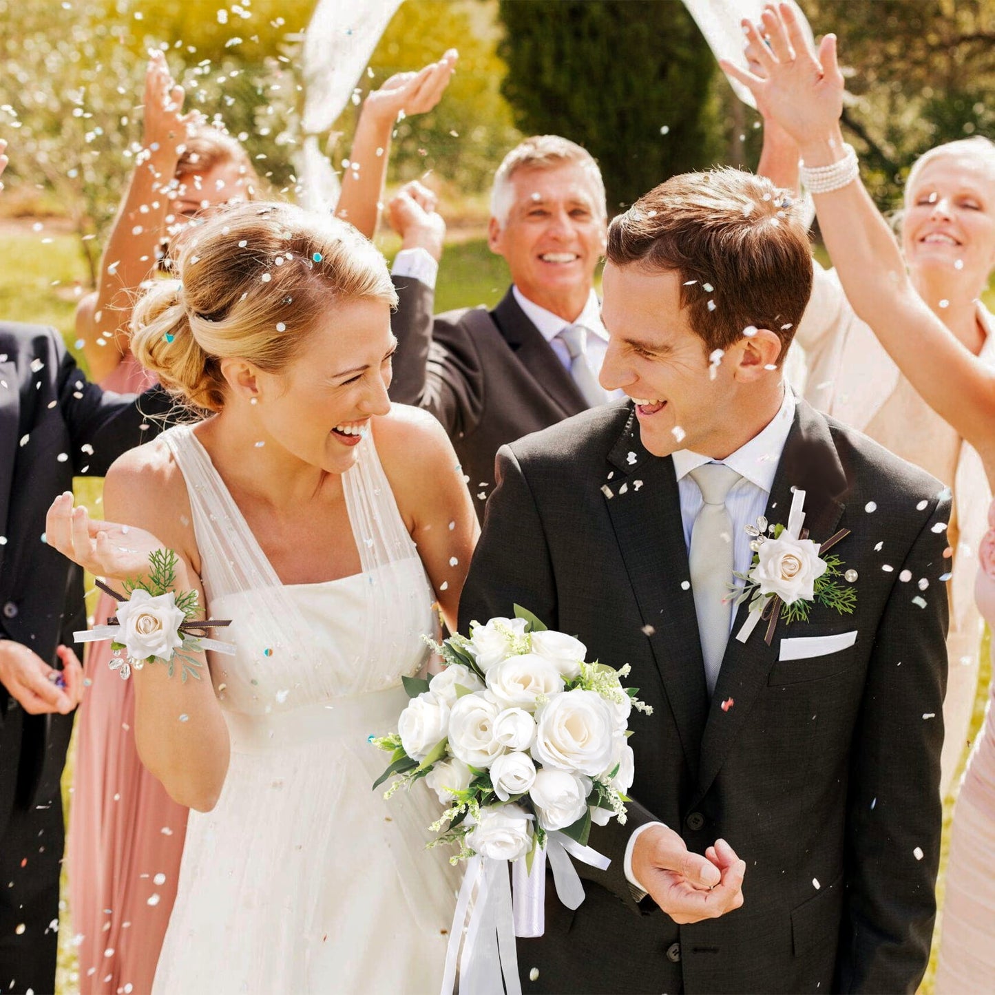 Ayieyill Wedding Bouquets for Bride and Bridesmaids, Tossing Artificial Flower Bouquets for Wedding Decorations