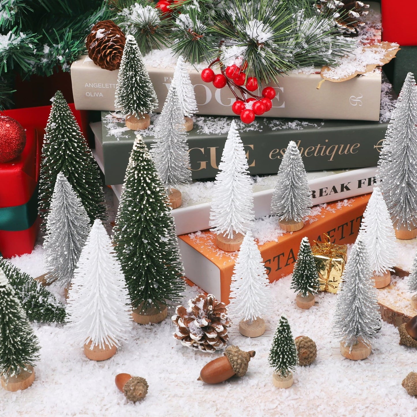 Ayieyill 30Pcs Mini Christmas Trees - Artificial Christmas Trees Bottle Brush Trees with 5 Sizes