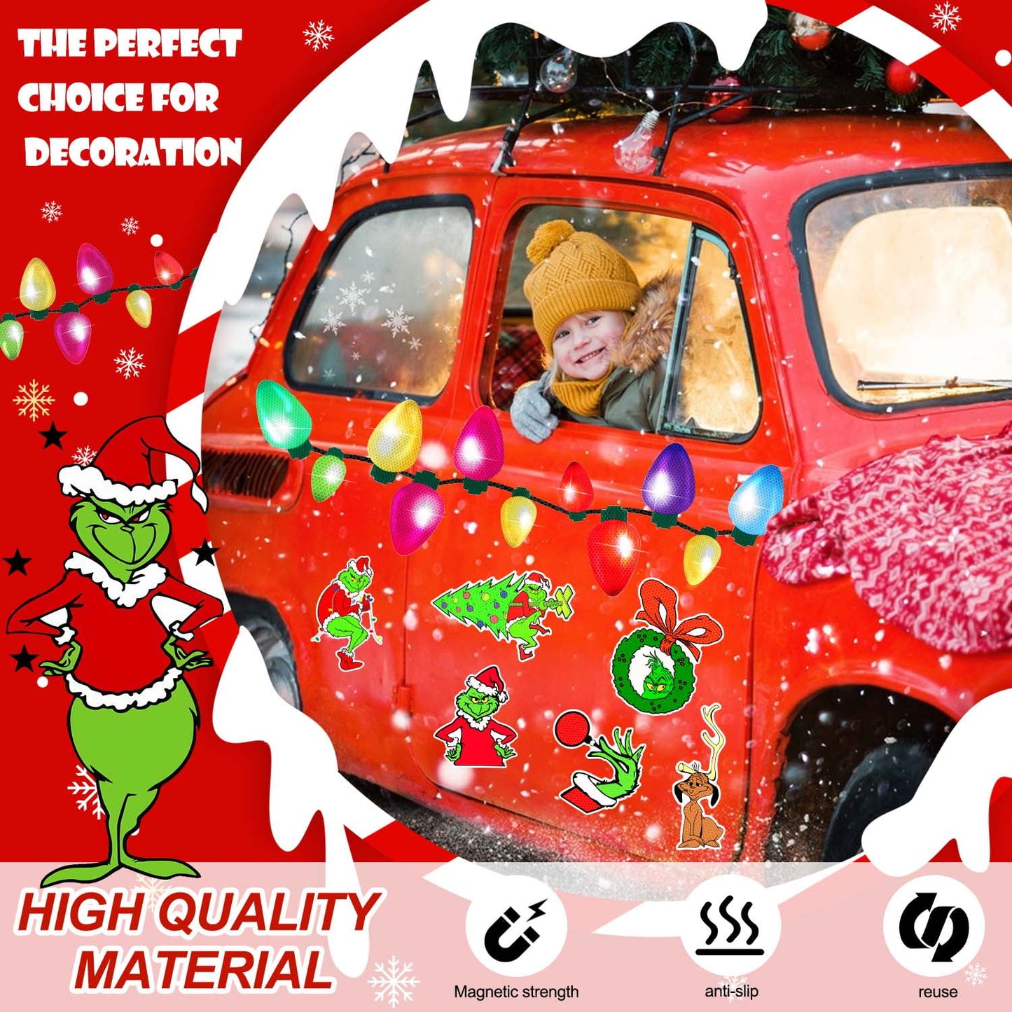 Ayieyill Reflective Christmas Car Decorations, Reflective Lights Bulb Car Magnet