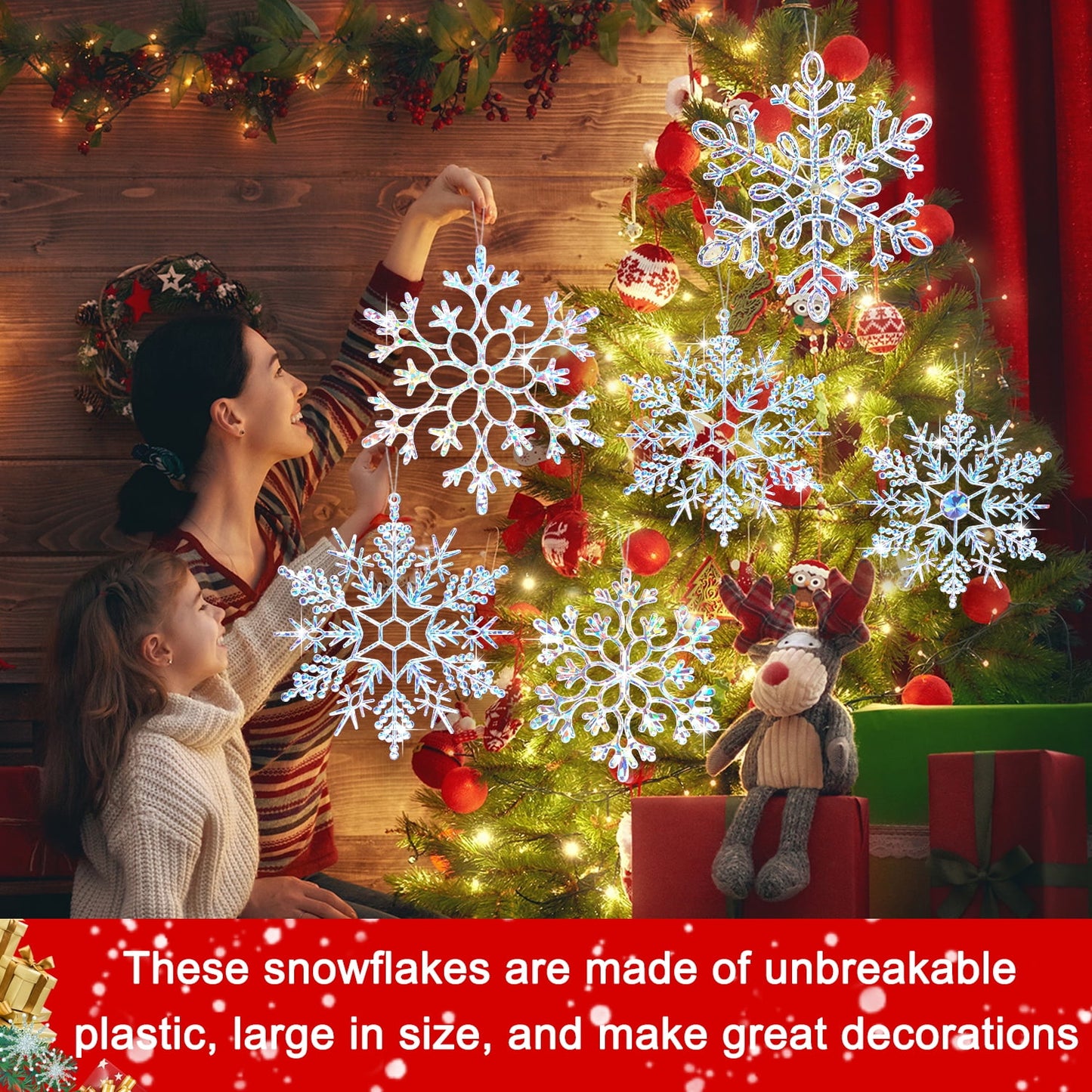 Ayieyill 8Pcs Christmas Snowflakes Large Snowflakes Ornaments - 12'' Glitter Snowflakes Decorations