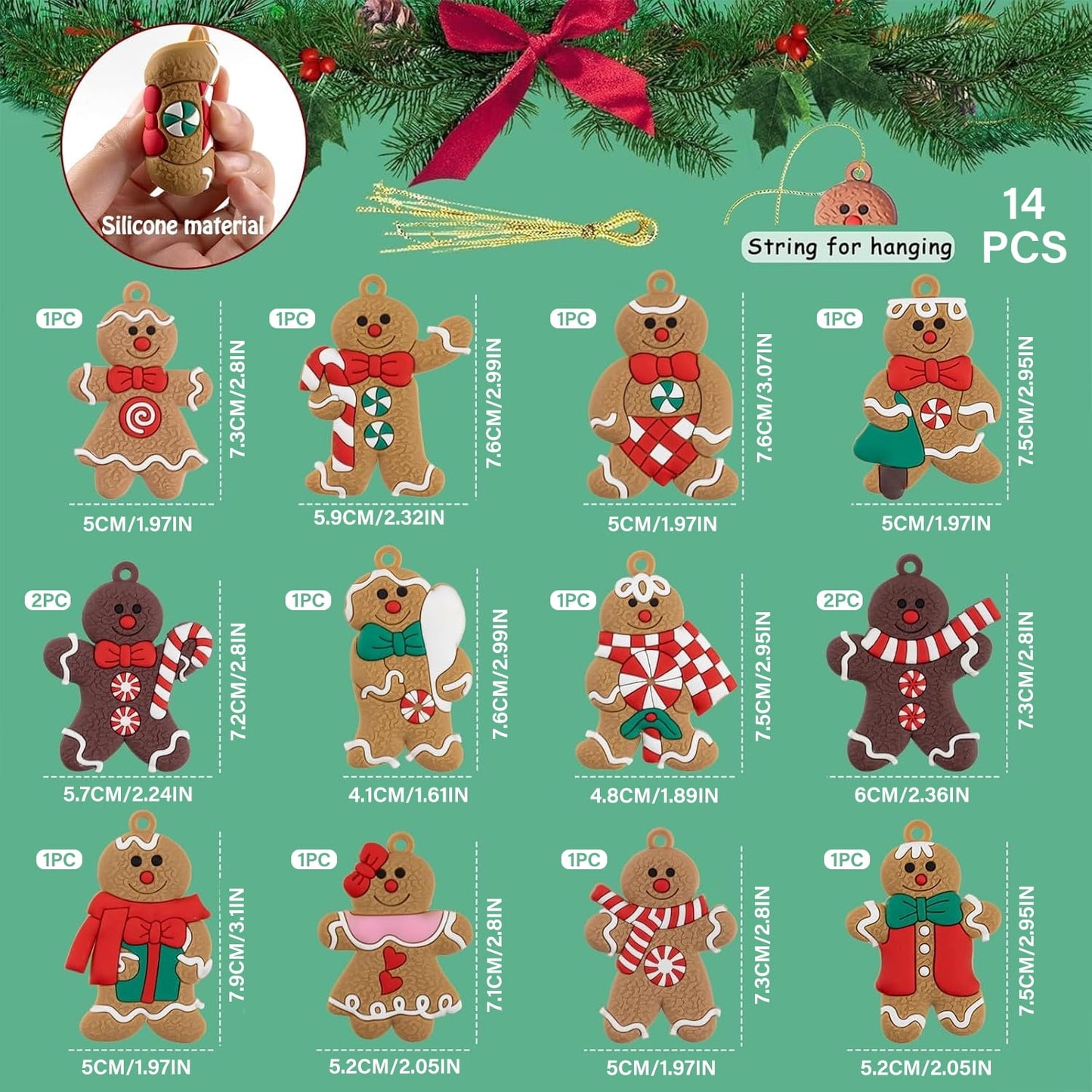 Ayieyill 14pcs Gingerbread Christmas Ornaments Gingerbread Christmas Tree Decorations Holiday Decor