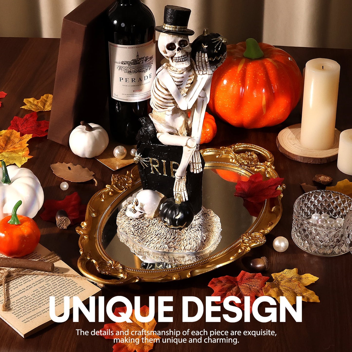 Ayieyill Halloween Skeleton Decorations, Skeleton Figurines on Pumpkin, Halloween Decorations Indoor