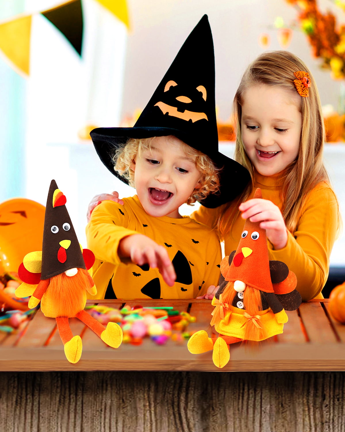 Ayieyill Fall Thanksgiving Decorations, 2 Pack Handmade Fall Turkey Swedish Gnomes