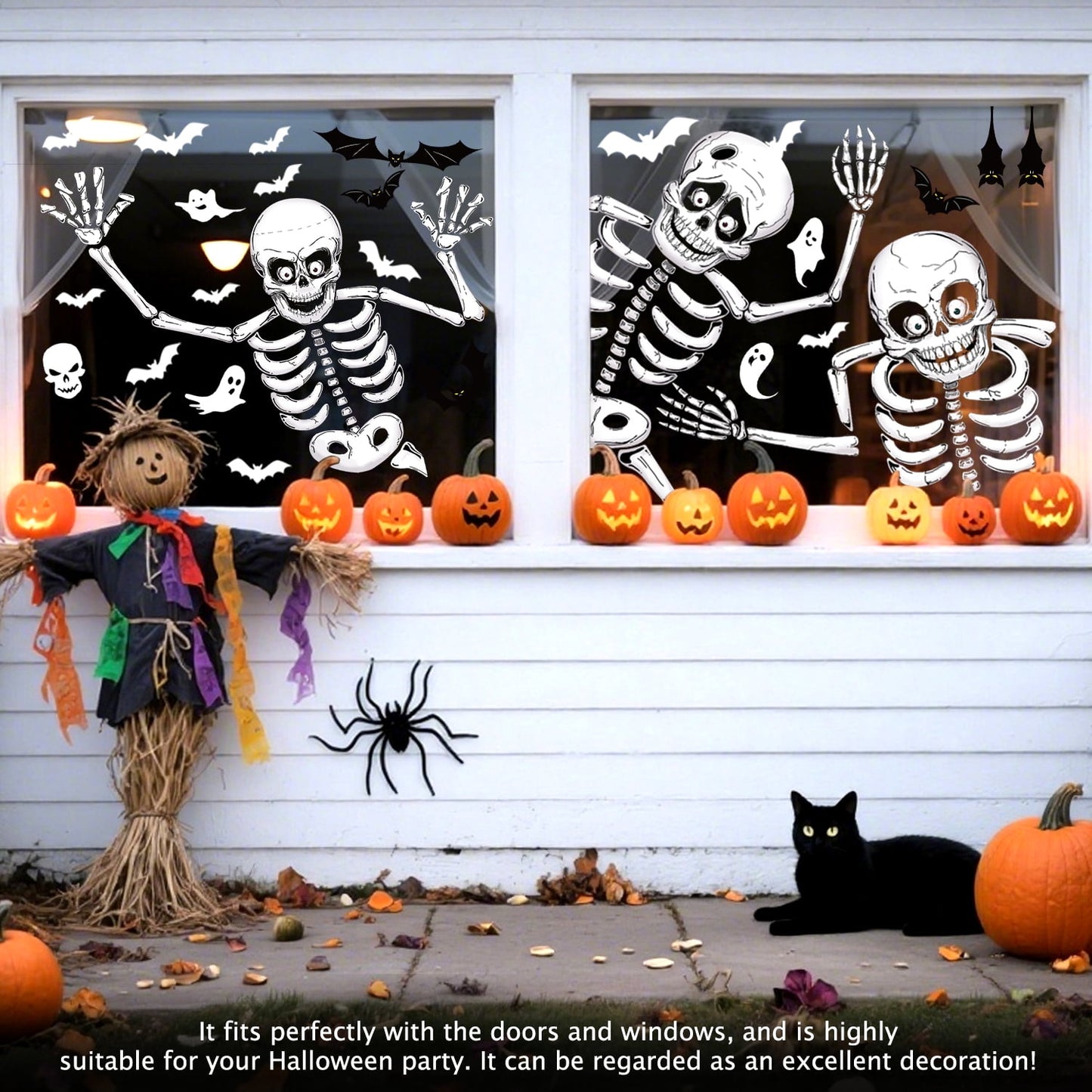 Ayieyill Halloween Window Clings Decorations, Skeleton Decals Halloween Window Stickers for Glass Windows