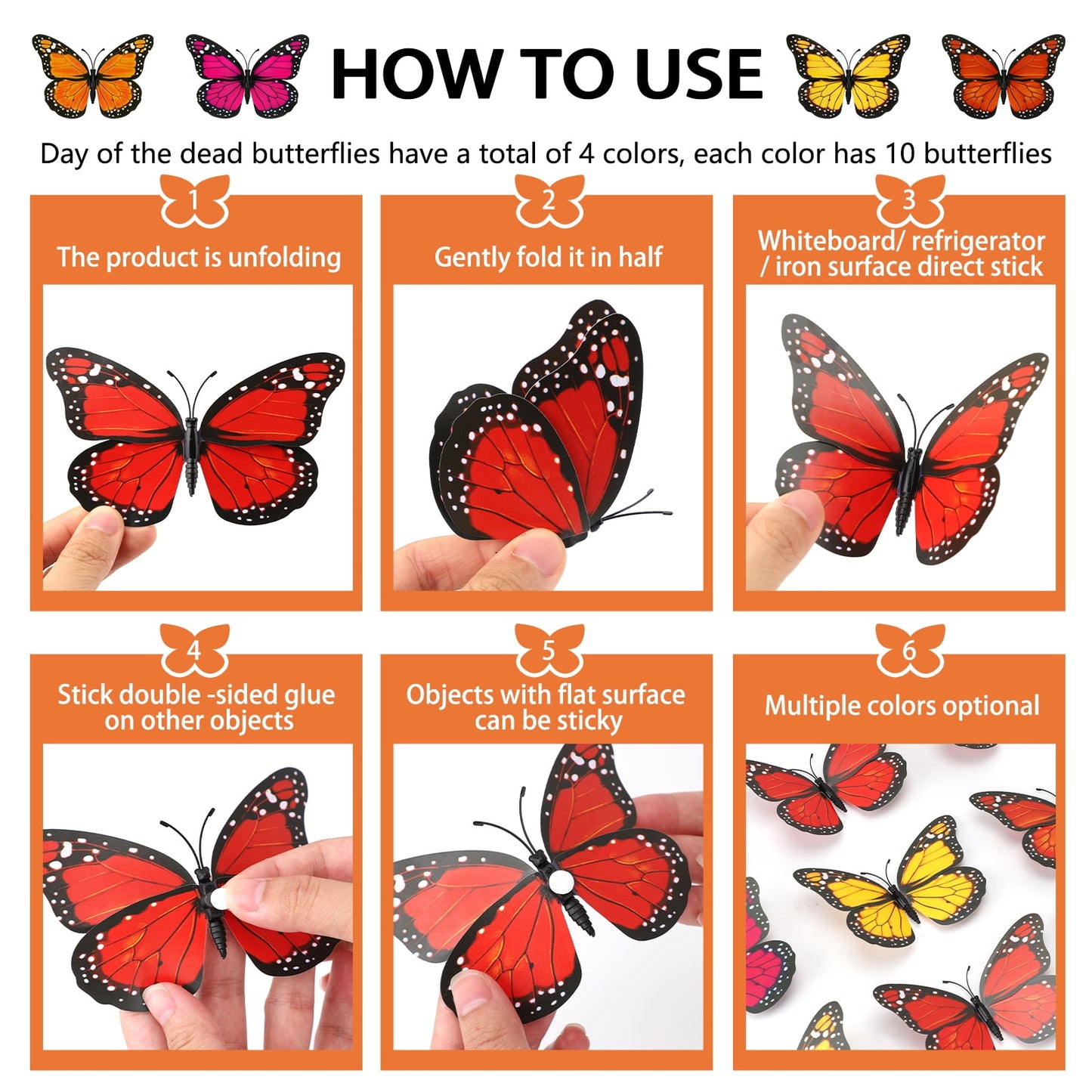Ayieyill 40 Pcs Monarch Butterfly Cinco de Mayo Decorations Orange Butterflies for Crafts Premium Fake Butterflies Dia De Los Muertos Decor Wall Decor for Room, Wedding, Party  (4.72''L x 3.1'' H)