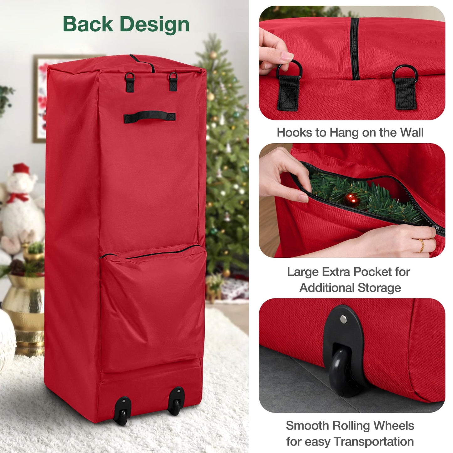 Ayieyill Christmas Tree Storage Bag, Moisture Christmas Tree Bag - for 7.5 FT Artificial Trees, Zippered Bag, Carry Handles and Wheels for Easy Transport