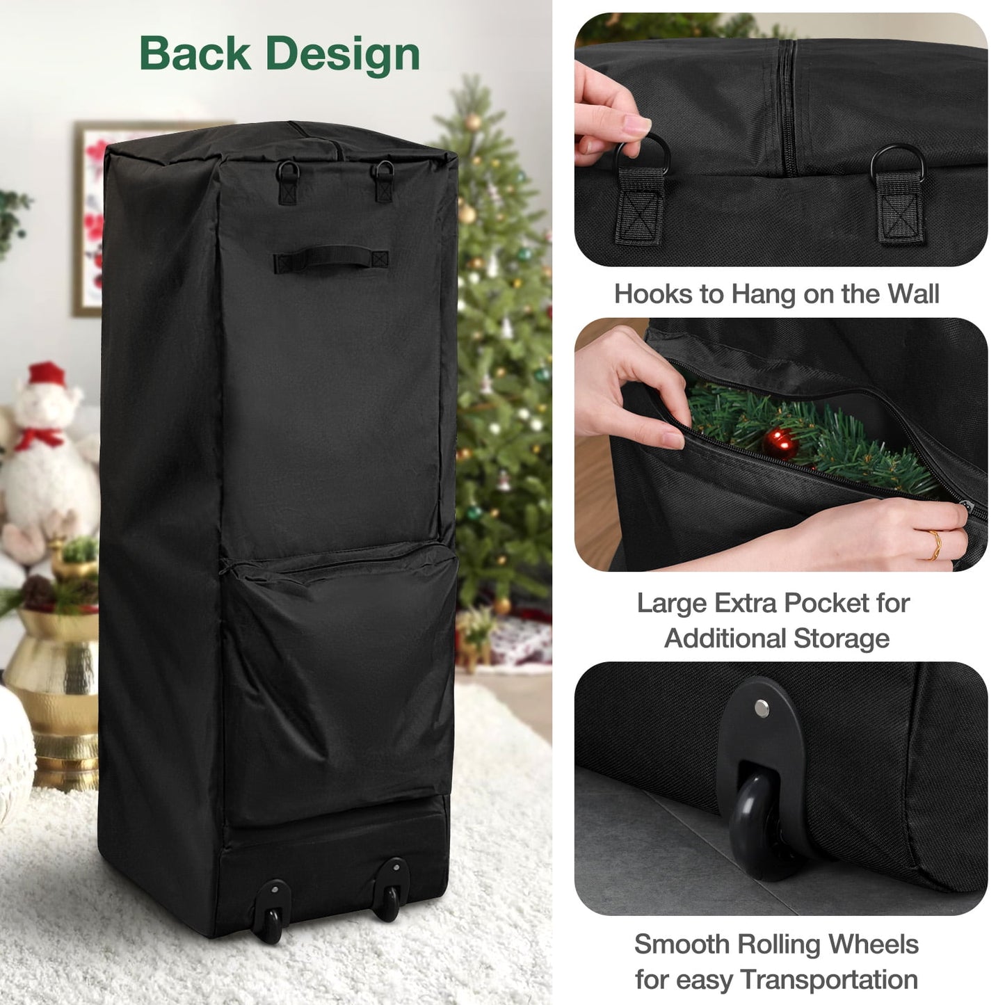 Ayieyill Christmas Tree Storage Bag, Moisture Christmas Tree Bag - for 7.5 FT Artificial Trees, Zippered Bag, Carry Handles and Wheels for Easy Transport