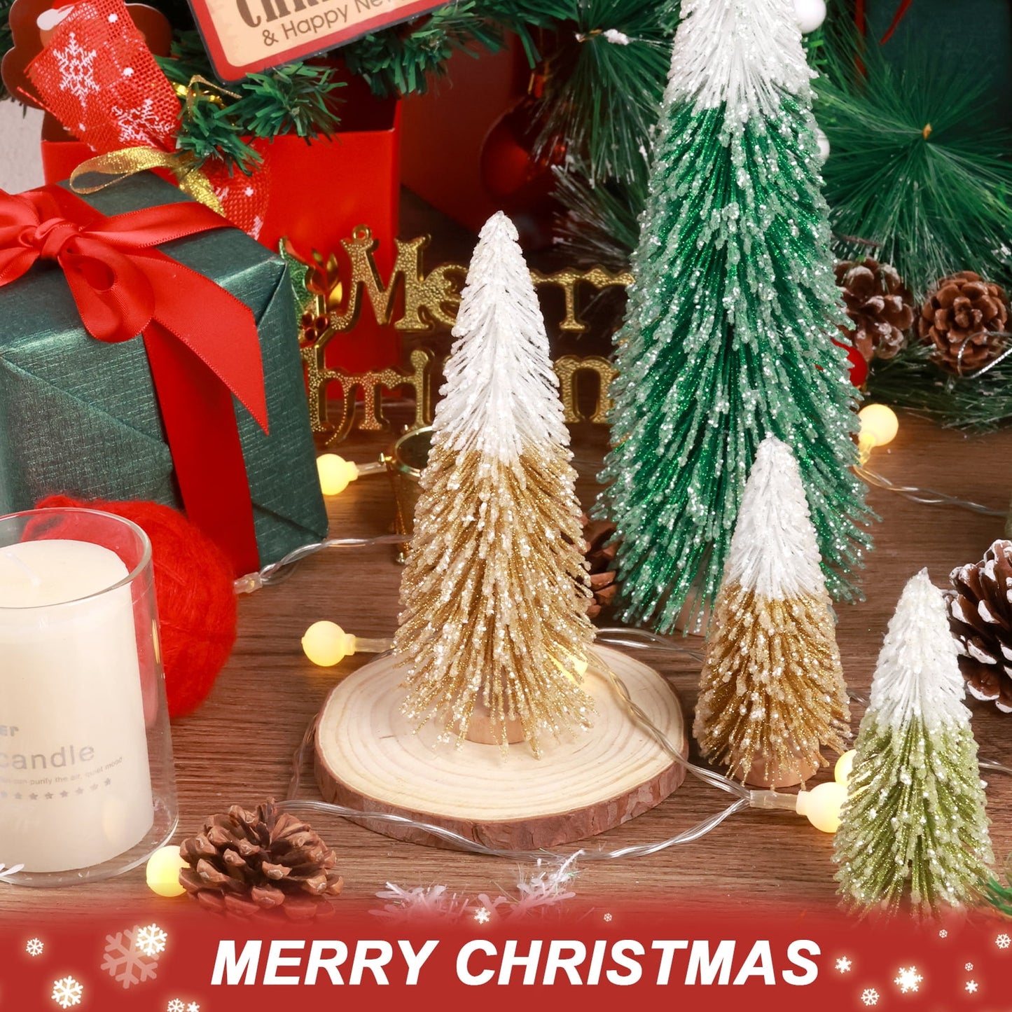 Ayieyill 6pcs Mini Christmas Tree Decorations, Small Christmas Tree Desktop Miniature Pine Tree