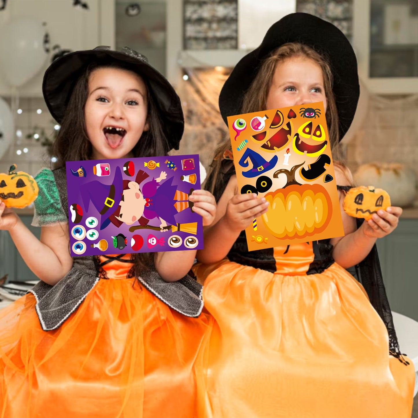 Ayieyill 48PCS Halloween Make a Face Sticker Pack for Kids, Halloween Sticker Sheets Party Favors Goodie Bag Stuffers