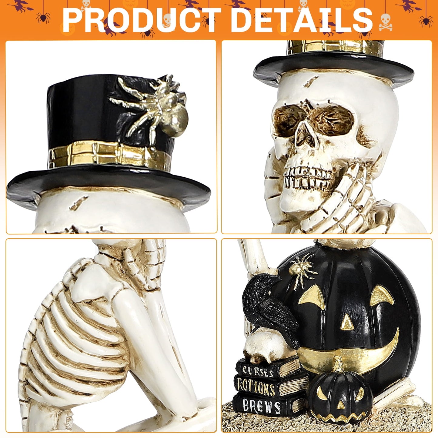 Ayieyill Halloween Skeleton Decorations, Skeleton Figurines on Pumpkin, Halloween Decorations Indoor
