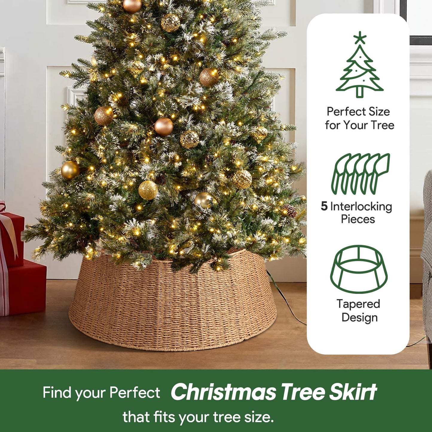 Ayieyill Christmas Tree Collar, Christmas Tree Skirt Cover for Christmas Tree Decorations | Rattan
