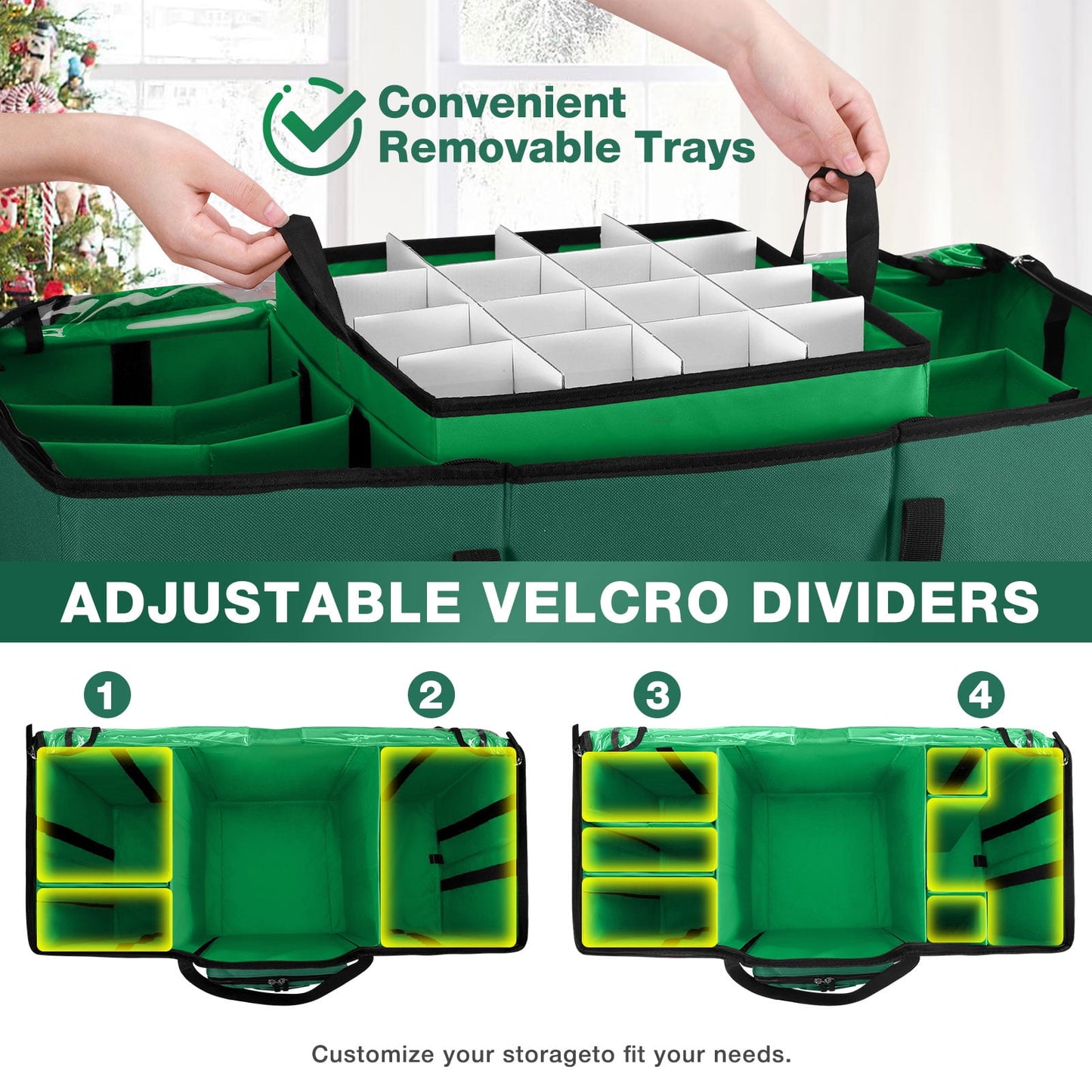 Ayieyill Premium Christmas Ornament Storage Container with Dividers, Fits Up to 73 Ornaments, 600D Tear