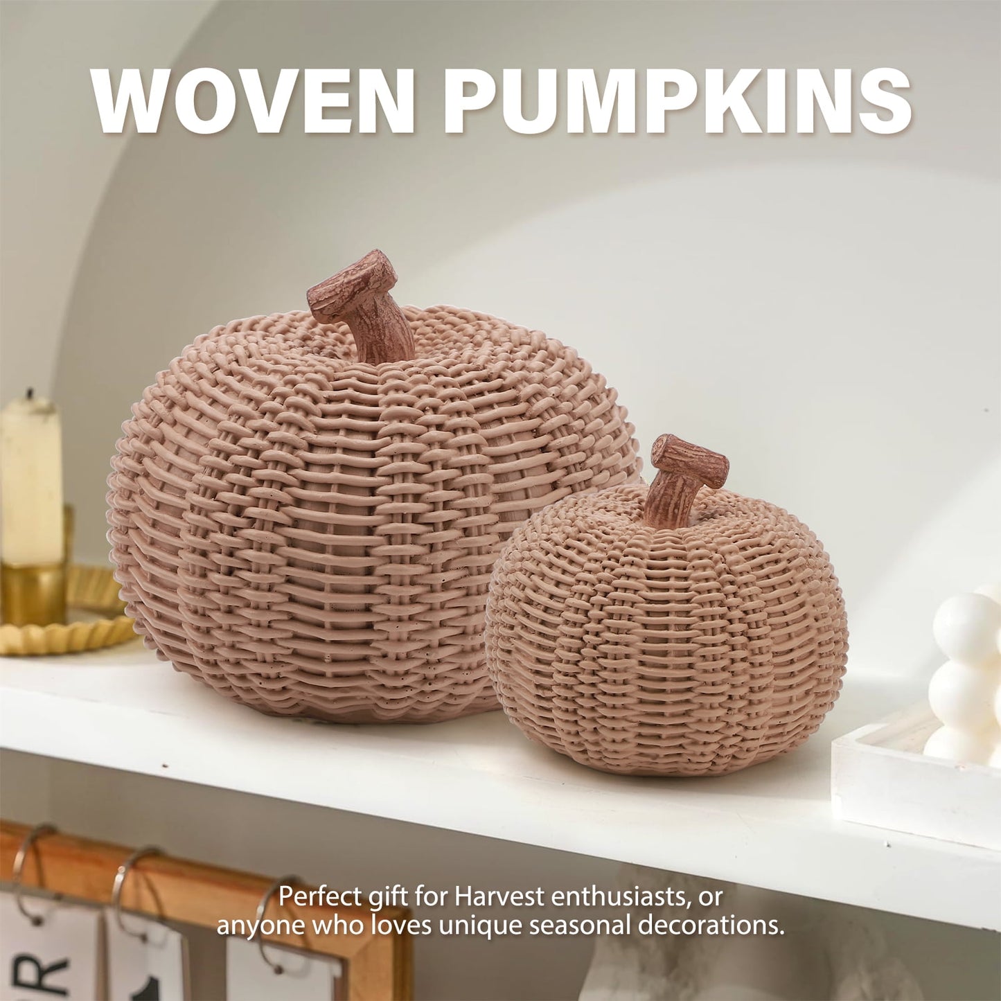 Ayieyill 2pcs Resin Pumpkin Figurines with Woven Texture Fall Decor Autumn Decor Thanksgiving Decorations for Home