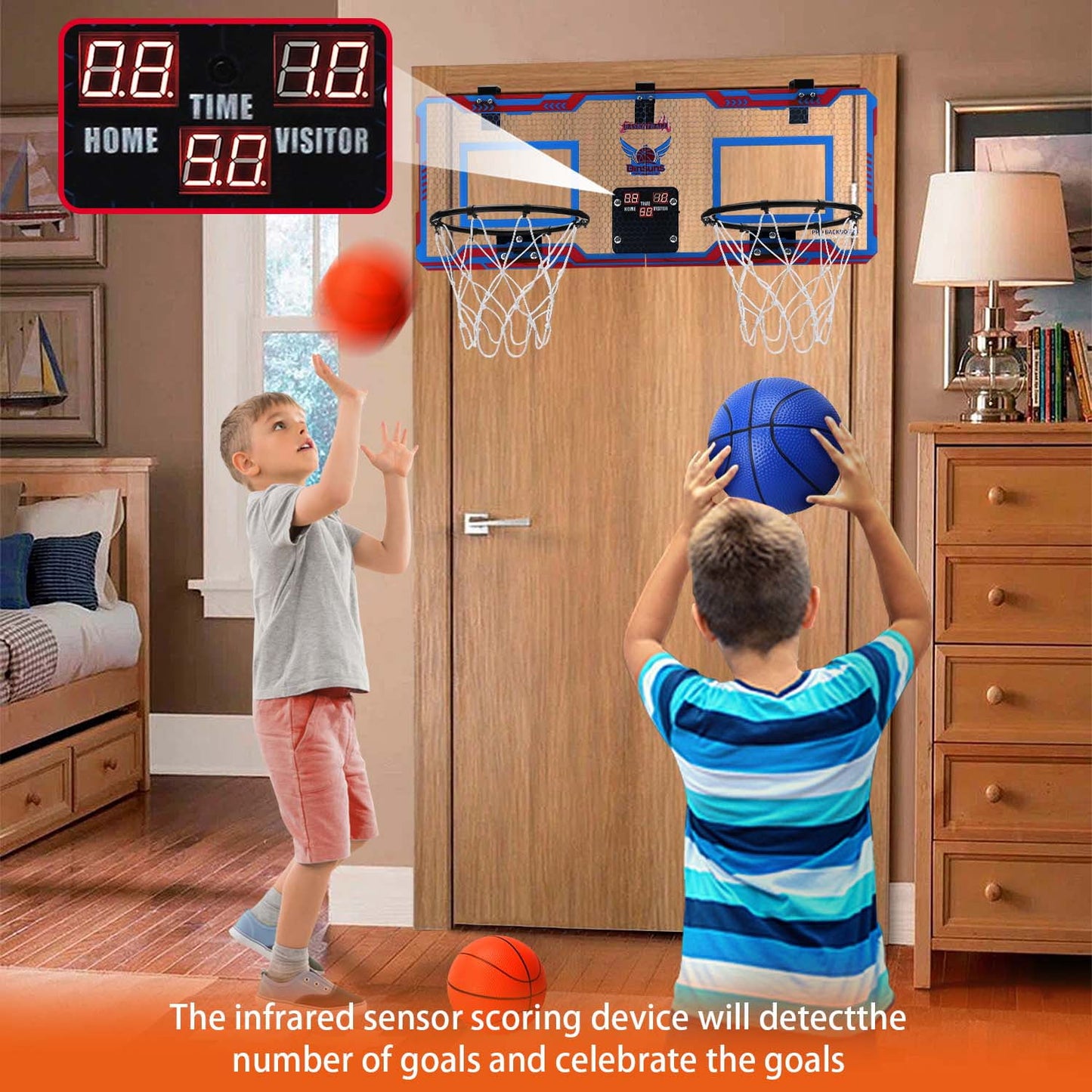 Ayieyill 2 Player Indoor Basketball Hoop for Kids, Mini Basketball Hoop for Door with 4 Balls, Basketball Toys for Boys Girls Bedroom Office