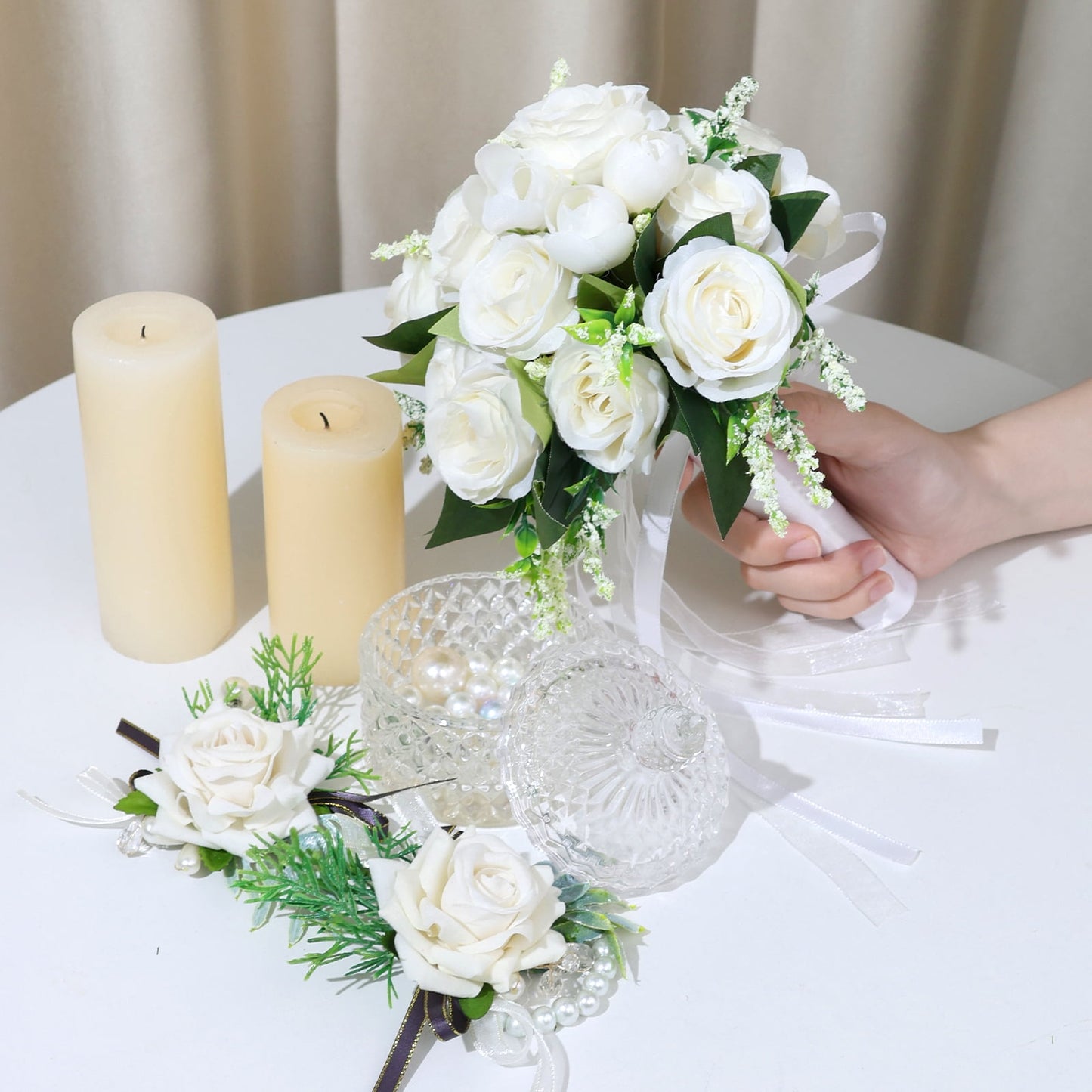 Ayieyill Wedding Bouquets for Bride and Bridesmaids, Tossing Artificial Flower Bouquets for Wedding Decorations