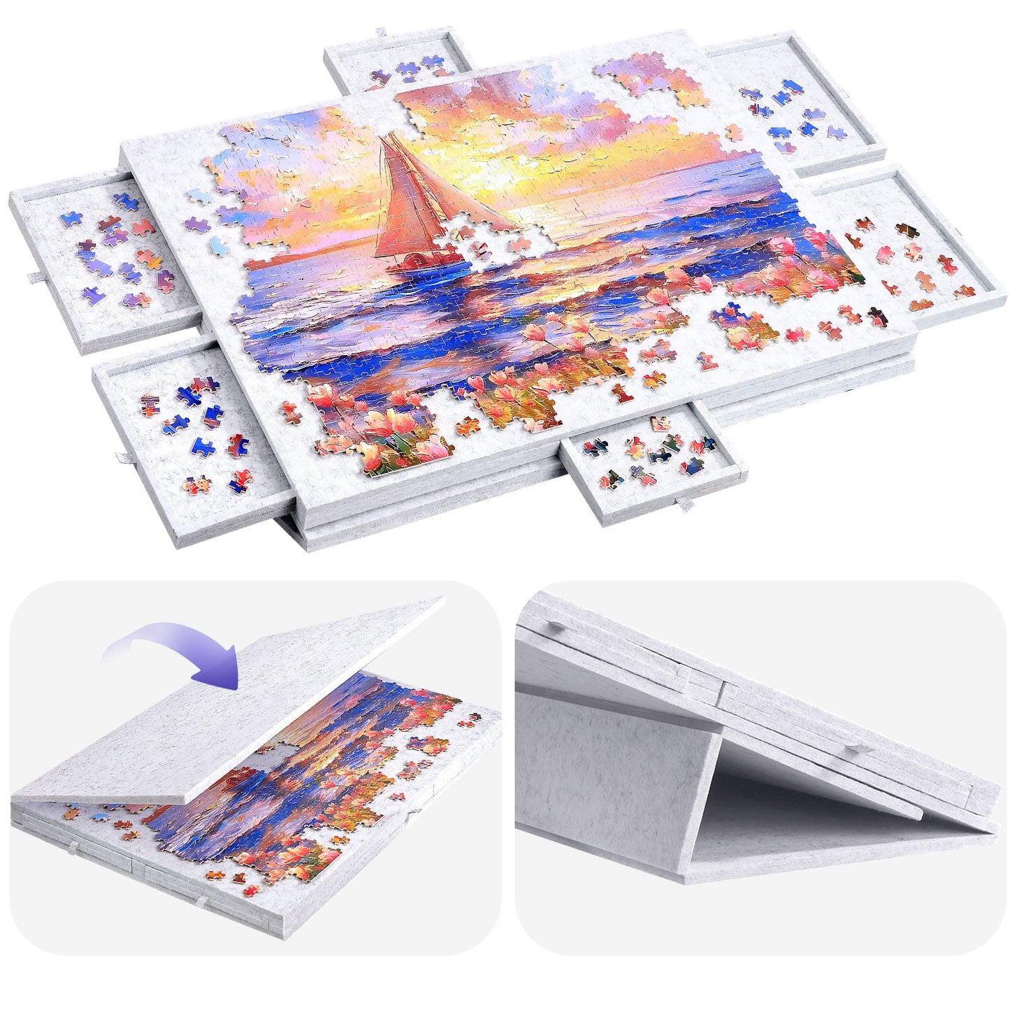 Ayieyill 1000 Piece Rotating Puzzle Board with Drawers and Cover,21"x31"Portable Felt Jigsaw Puzzle Table for Adults Portable,Lazy Susan Spinning Puzzle Boards Birthday Gift for Mom