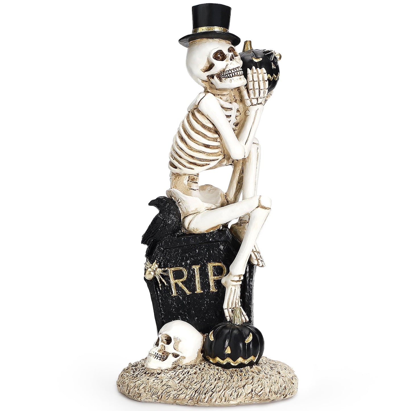 Ayieyill Halloween Skeleton Decorations, Skeleton Figurines on Pumpkin, Halloween Decorations Indoor