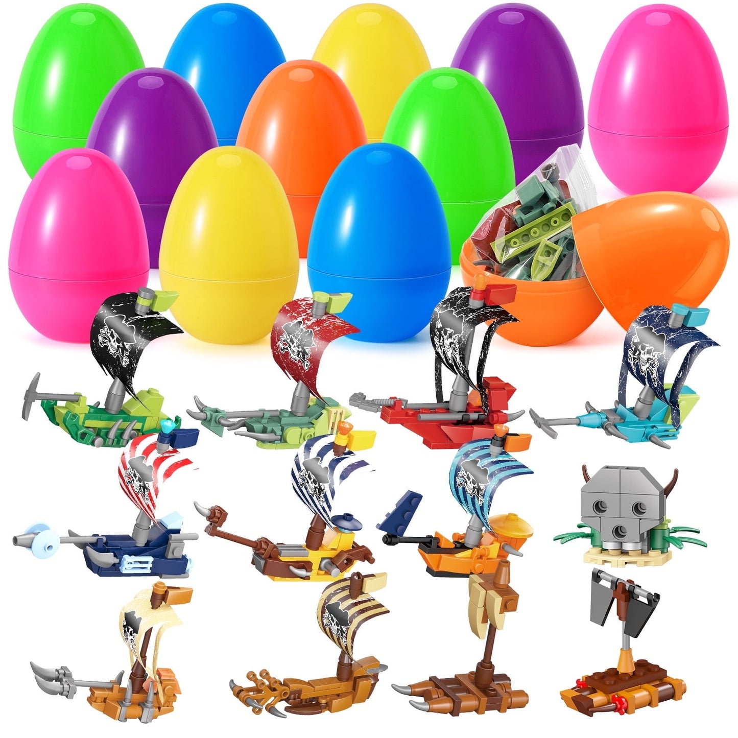 Ayieyill 12Pcs Prefilled Easter Eggs - Toy Filled Easter Eggs Filled with Pull-Back Construction Vehicles