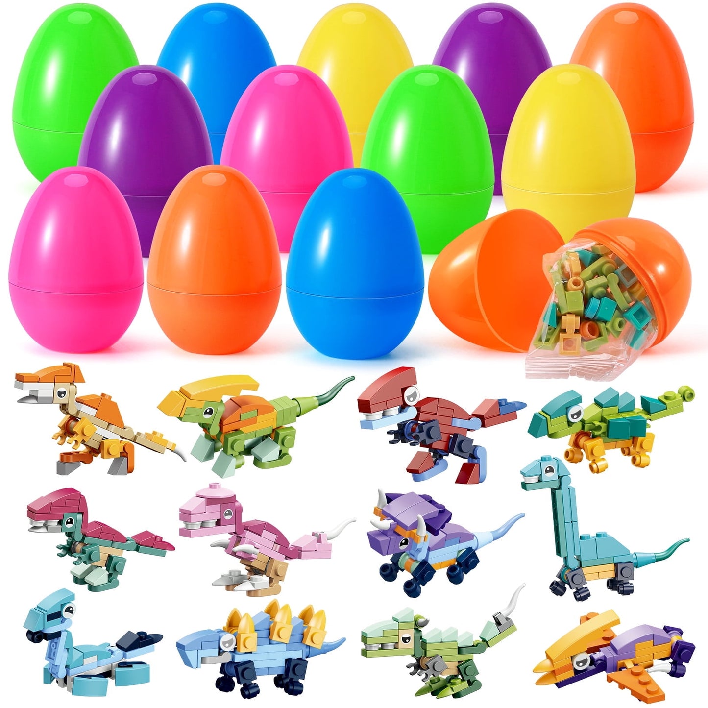 Ayieyill 12Pcs Prefilled Easter Eggs - Toy Filled Easter Eggs Filled with Pull-Back Construction Vehicles