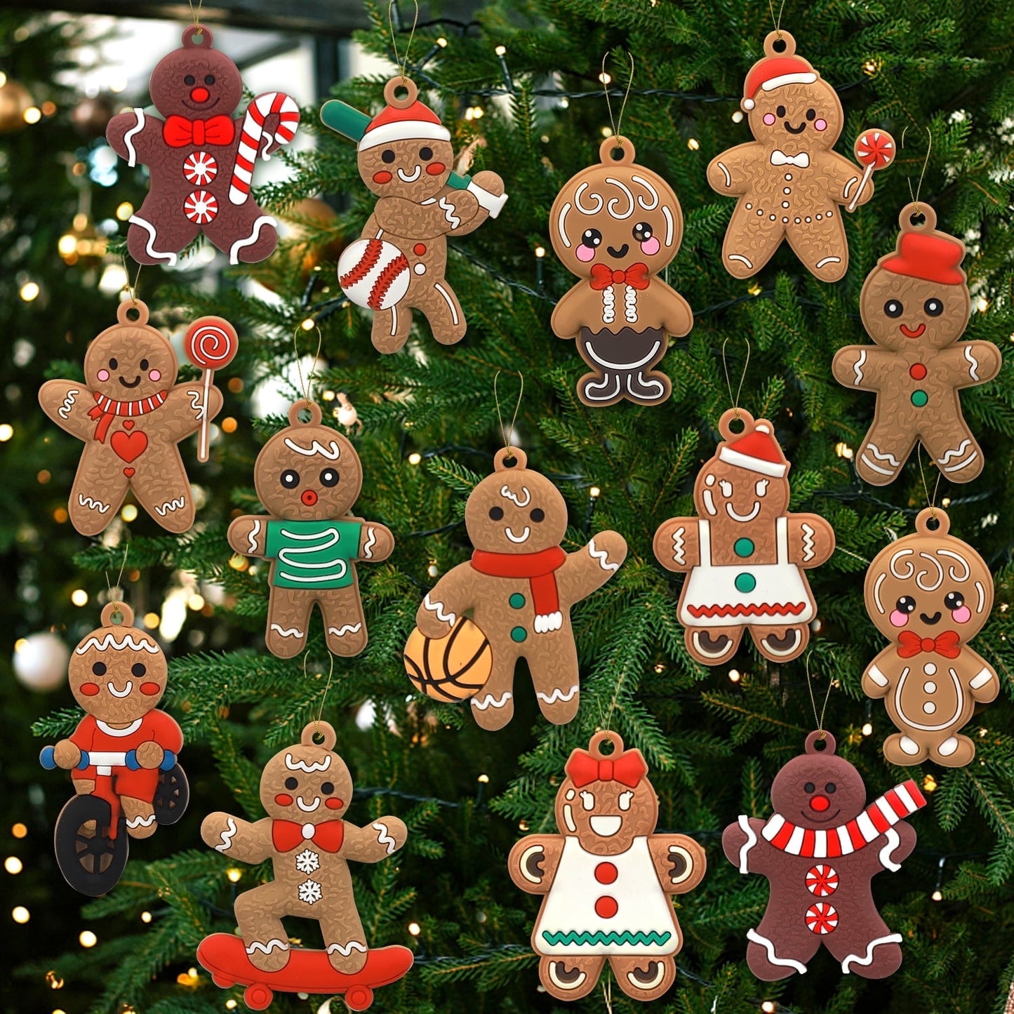 Ayieyill 14pcs Gingerbread Christmas Ornaments Gingerbread Christmas Tree Decorations Holiday Decor
