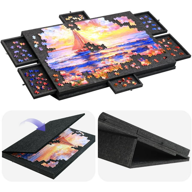 Ayieyill 1000 Piece Rotating Puzzle Board with Drawers and Cover,21"x31"Portable Felt Jigsaw Puzzle Table for Adults Portable,Lazy Susan Spinning Puzzle Boards Birthday Gift for Mom