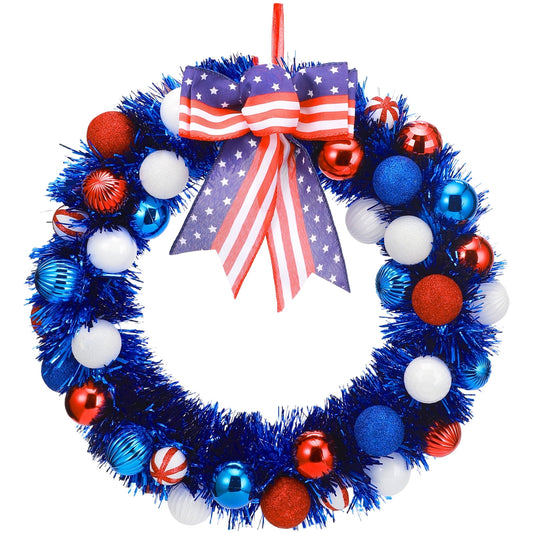 Ayieyill 15Inch Patriotic Wreath, 4th of July Decor Patriotic Decorations Wreath for The Front Door, Memorial Day Decorations for Indoor and Outdoor (Red White and Blue )